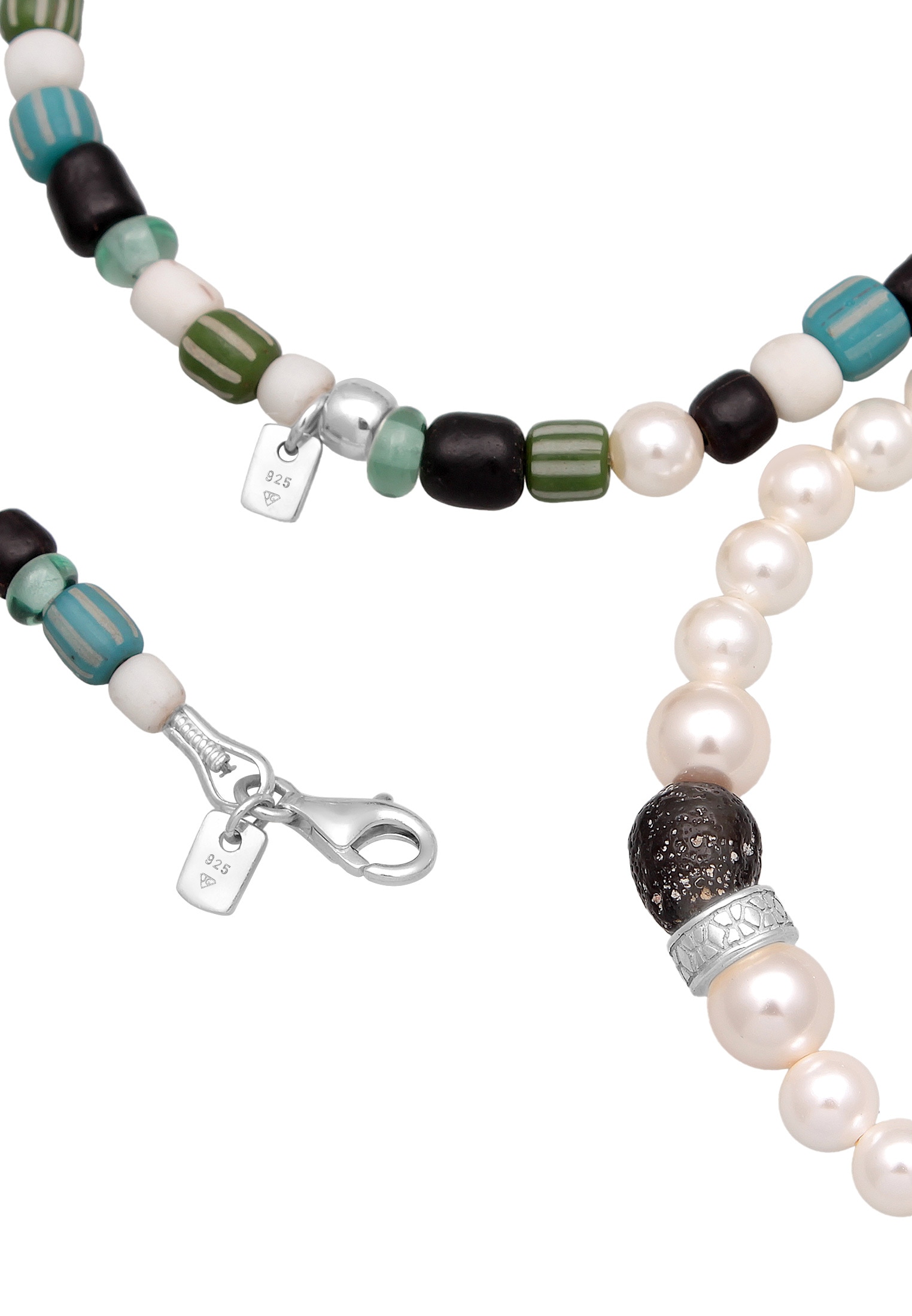 Kuzzoi Ketten und Armband Set »Schmuckset Herren Glas Perlen Set Halskette Armband 925 Silber«
