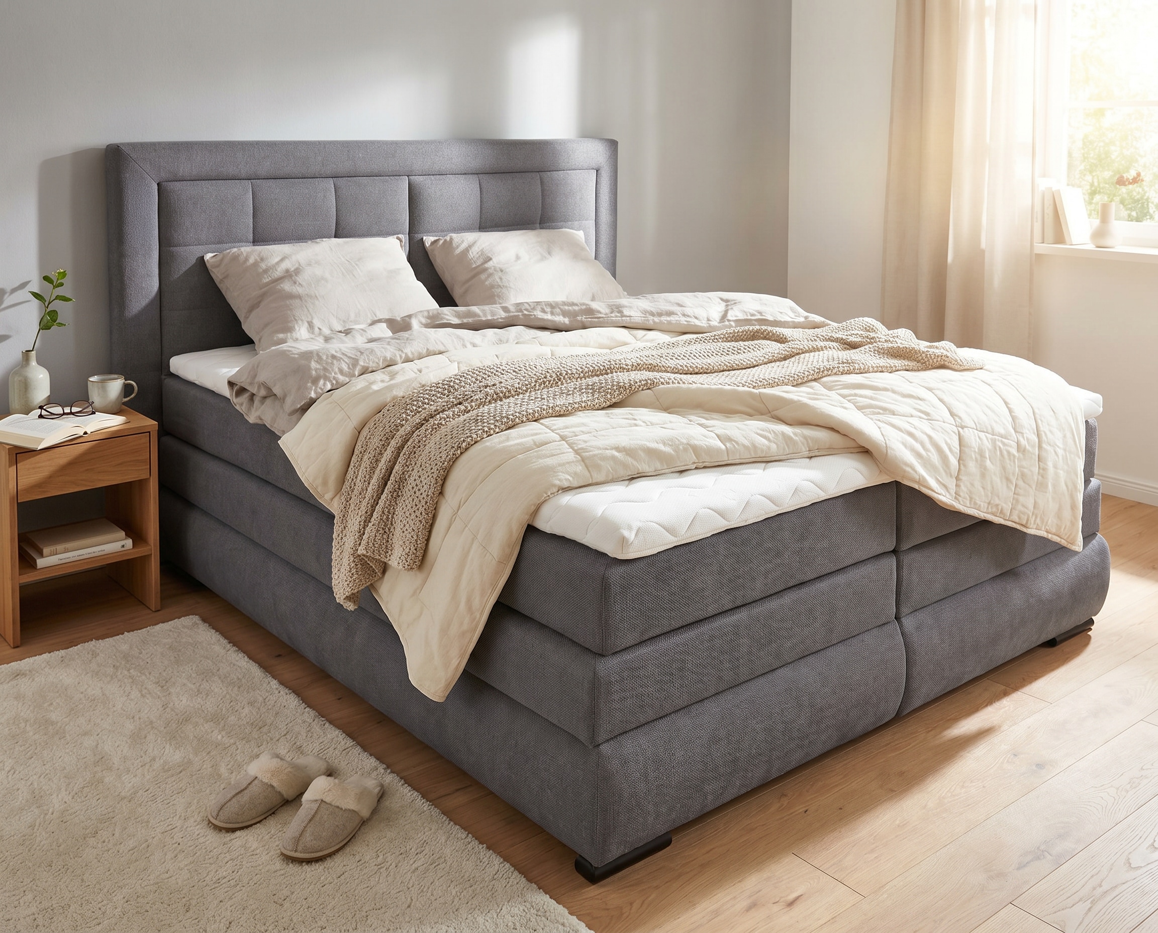 OTTO home Boxspringbett »MIVVA inkl. Bettkasten & Topper, Komfortliegehöhe: 67cm, Breite: 180cm« in H3, H4 oder Hmix H3/H4, wahlweise mit oder ohne LED-Leuchten