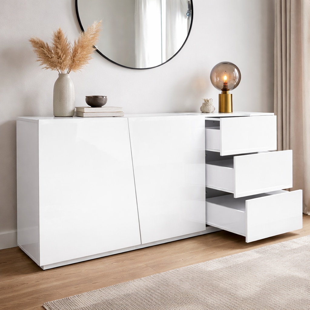 OTTO home Kommode »San Remo, Kombikommode, Sideboard, mit viel Stauraum, Hochglanz« Moderne Kommode, UV-lackiert, grifflos, push-to-open-Funktion, B=180cm