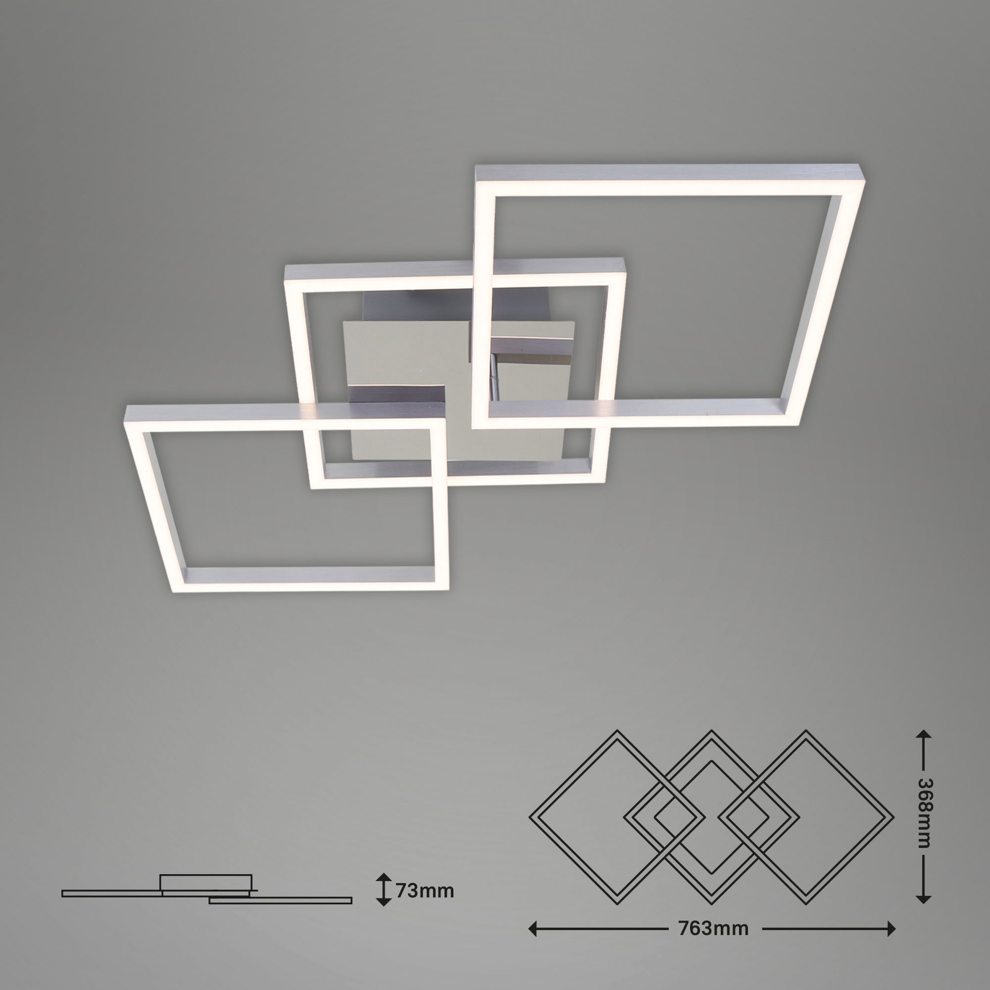 Briloner Leuchten LED Deckenleuchte »3217018 FRAME«, Leuchtmittel LED-Board | LED fest integriert, Deckenlampe, 76,3x36,8x7,3cm, Chrom-Alu, 36W, Wohnzimmer, Küche, Flur