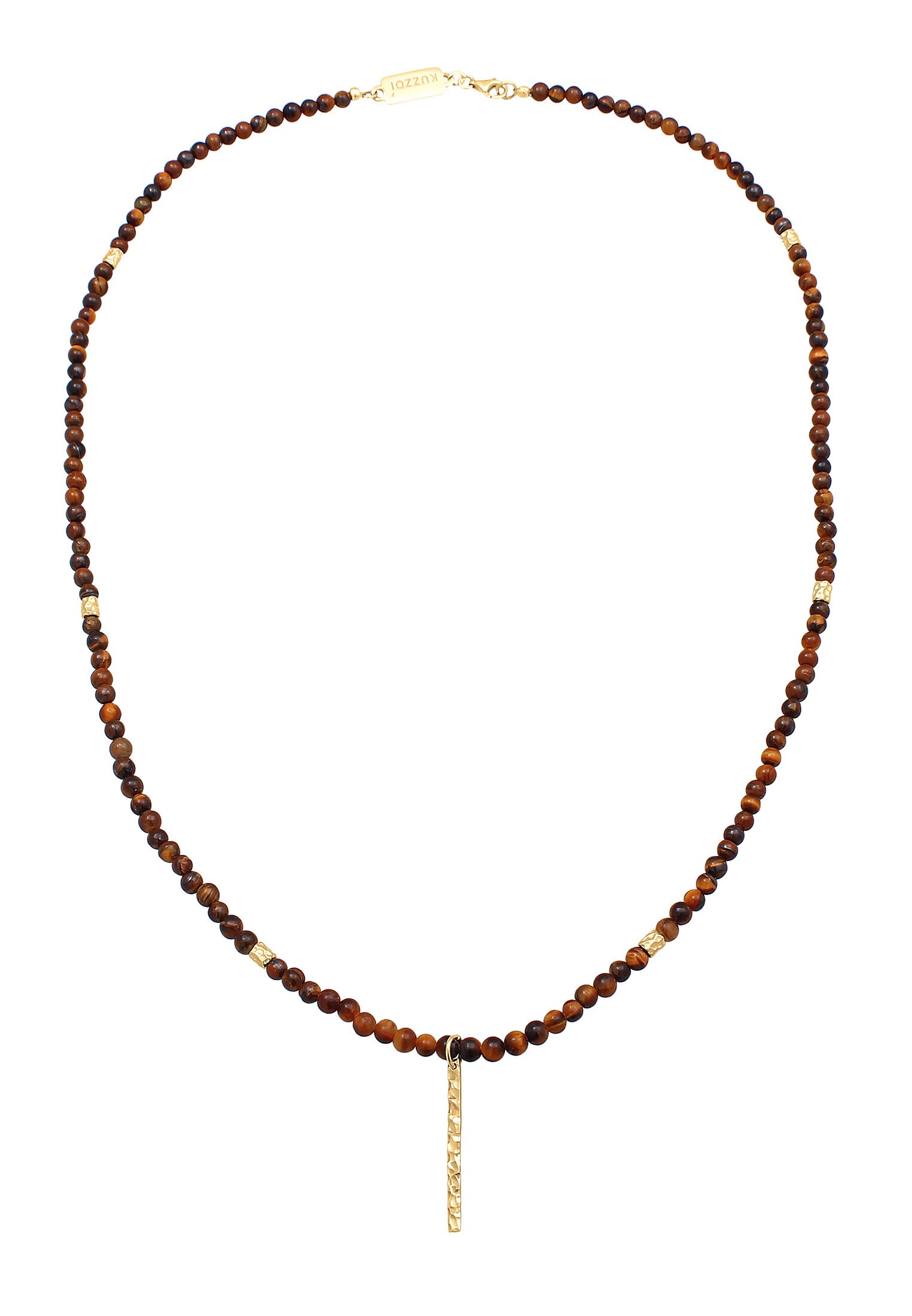 Kuzzoi Lange Kette »Halskette Tigerauge Perlen Bead Barren 925 Silber«