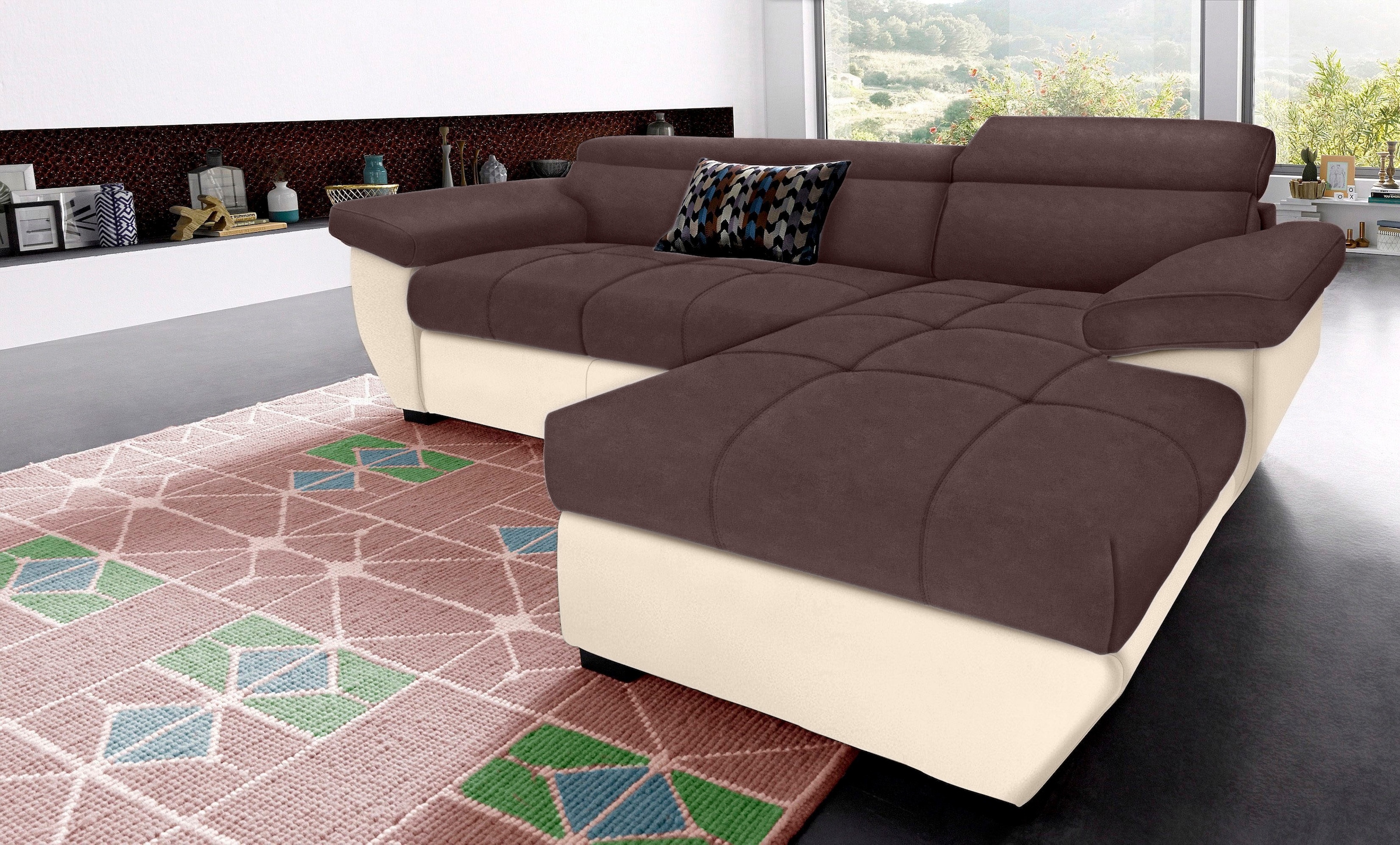 COTTA Polstergarnitur »Speedway L-Form«, (Set), Set bestehend aus: Ecksofa mit Kopfteilverstellung & Hocker