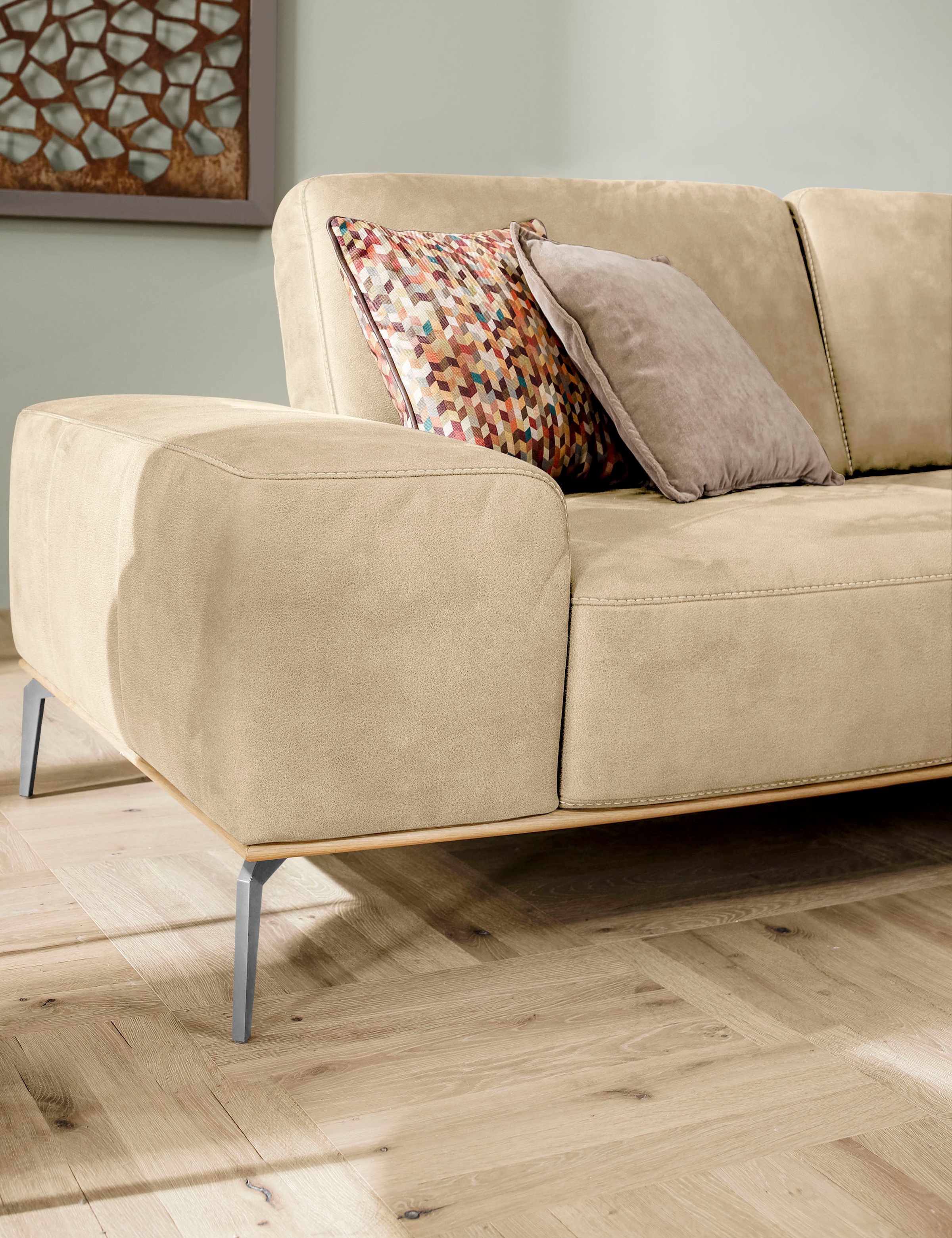 W.SCHILLIG Ecksofa »run, Designsofa mit tollem Sitzkomfort, bequem, L-Form« mit elegantem Holzsockel, Füße in Chrom glänzend, Breite 319 cm