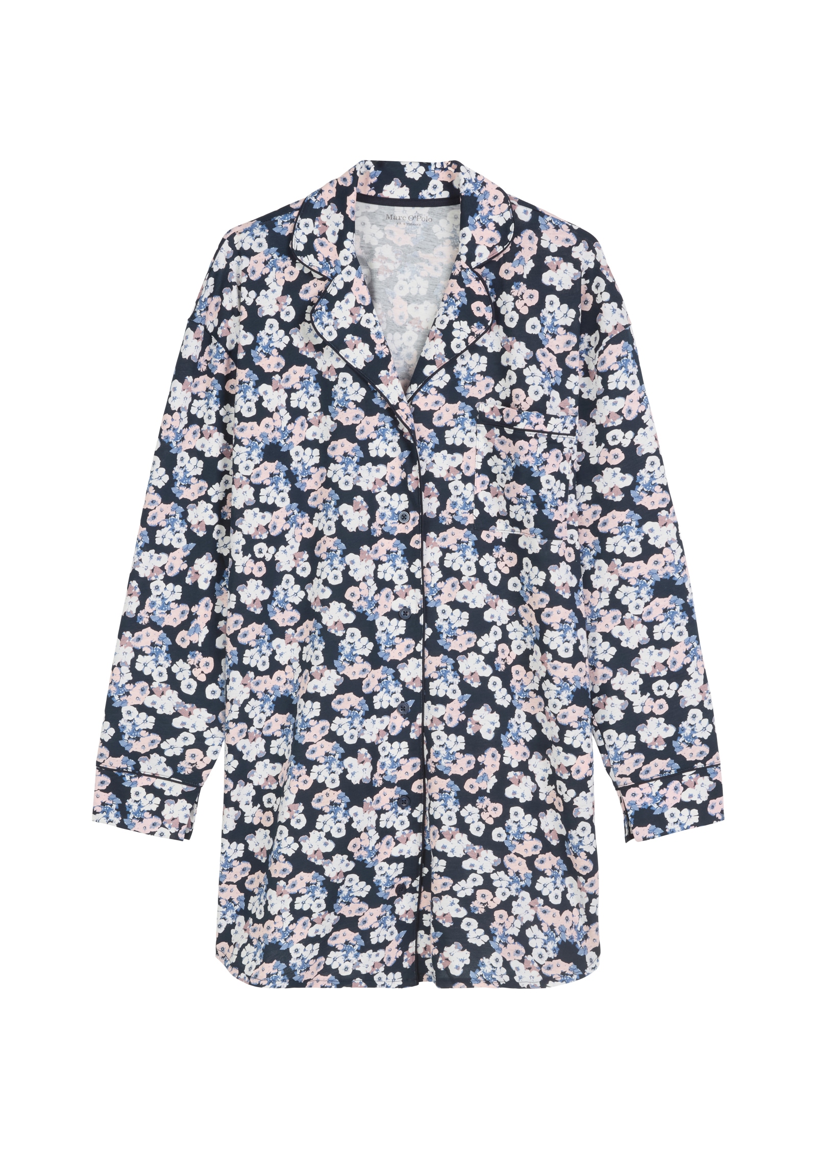 Marc O'Polo Nachthemd »Mix N Match Cotton«, Knopfleiste, Langarm, Baumwolle, weich, Kragen mit V-Ausschnitt