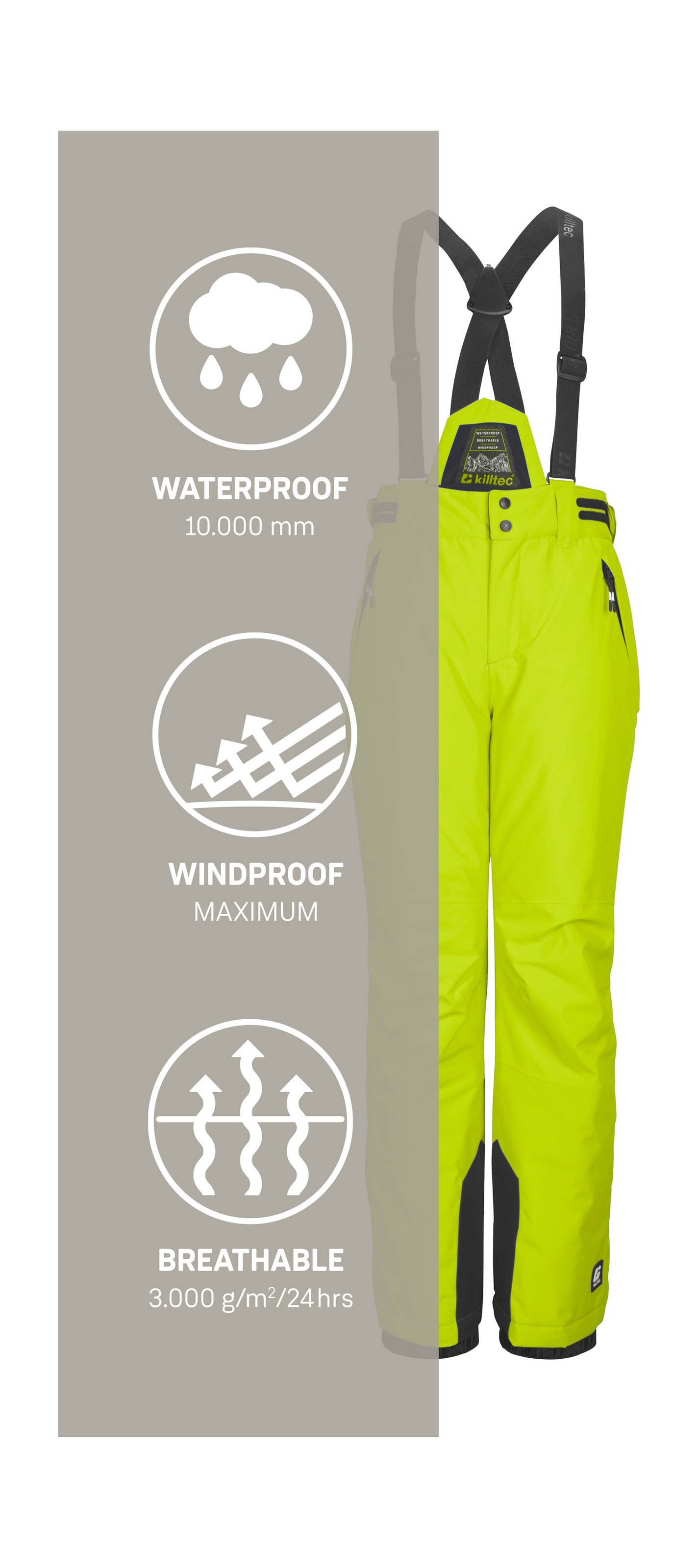 Killtec Skihose »KSW 214 BYS SKI PNTS«, Wasserdichte, atmungsaktive Skihose mit verstellbarem Latz.