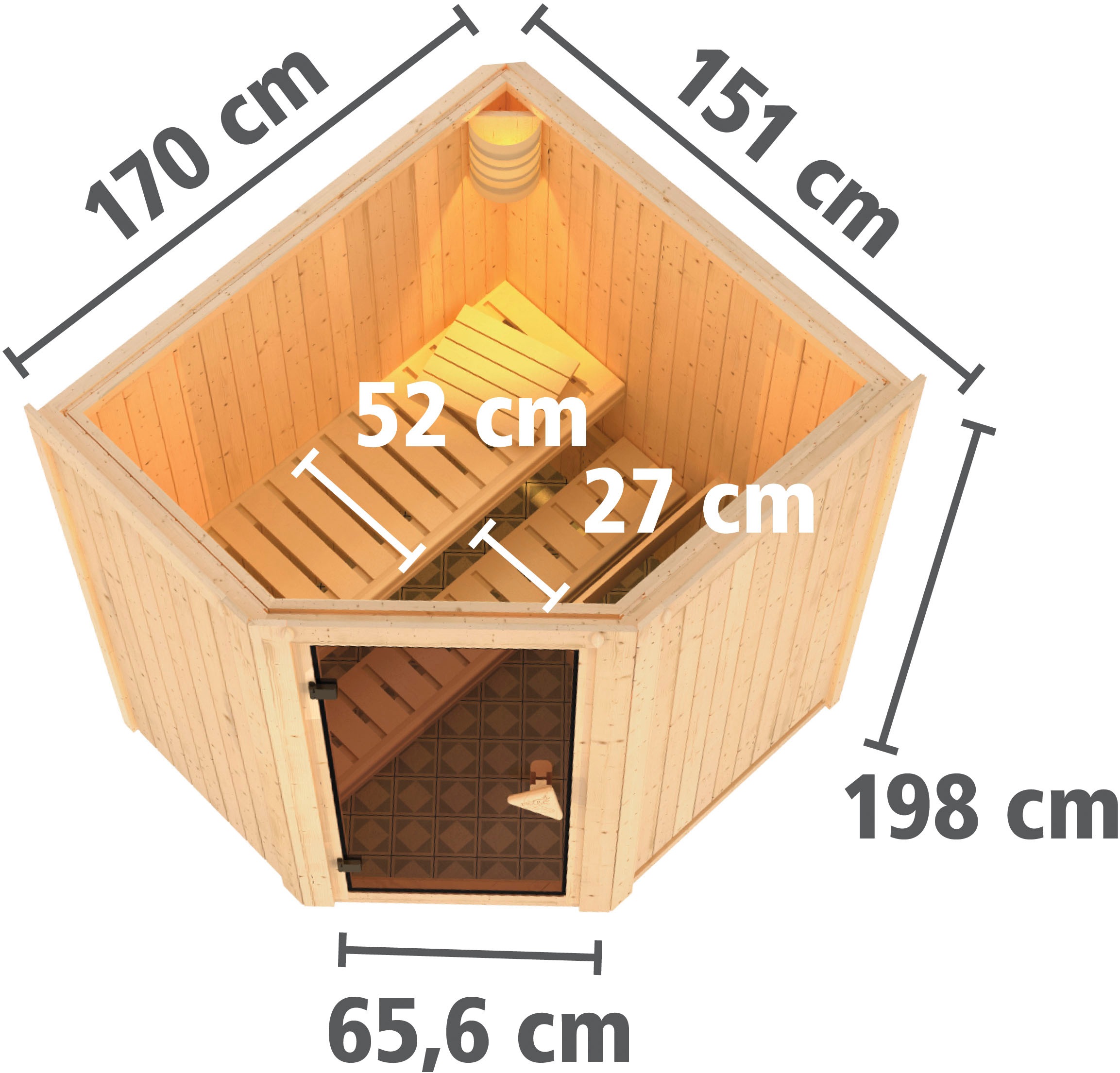 Karibu Sauna »»Liyah« mit Klarglastür naturbelassen« in verschiedenen Ausführungen erhältlich