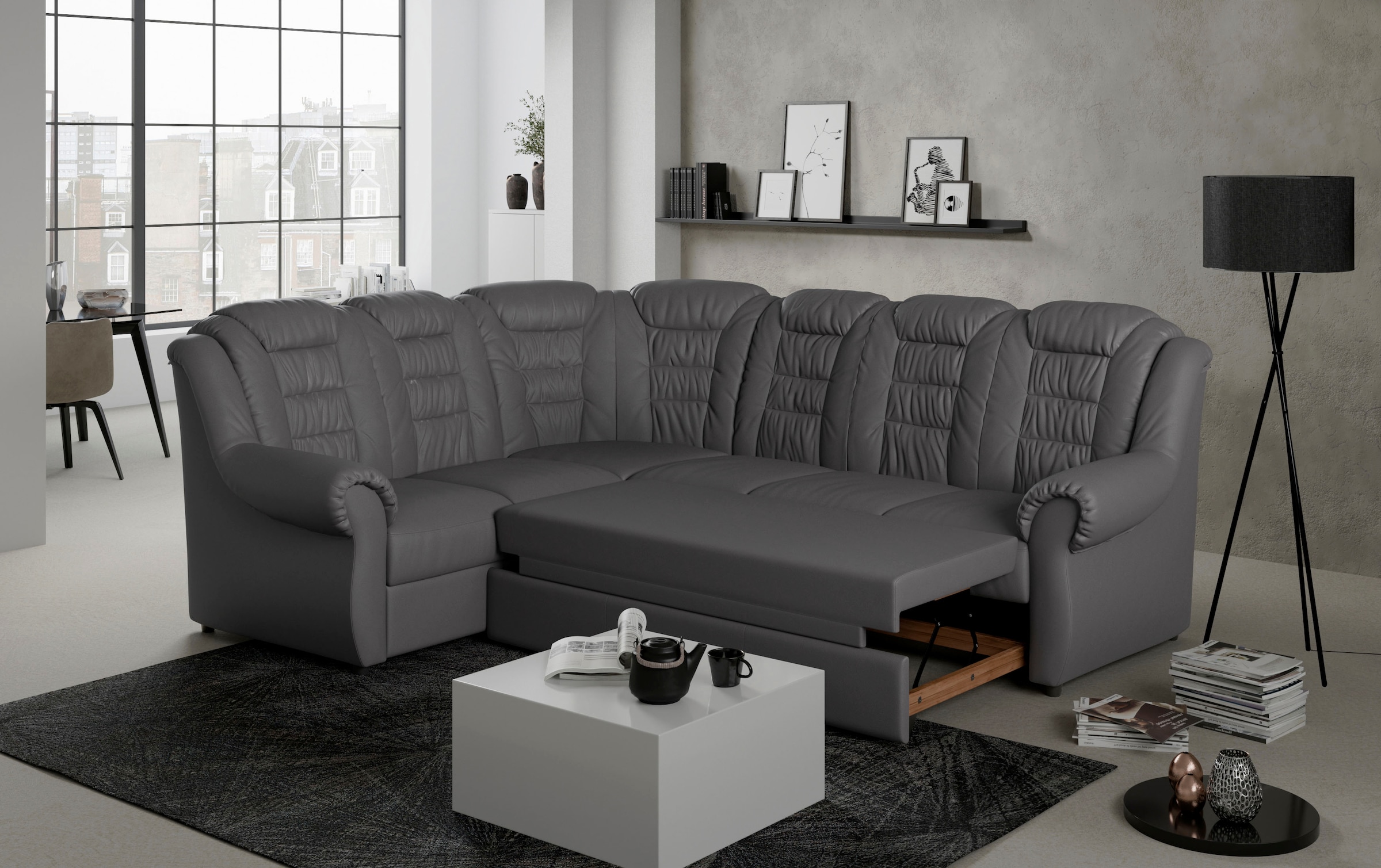 Home affaire Ecksofa »Boston L-Form«, mit hoher Rückenlehne, wahlweise mit Bettfunktion & Stauraum