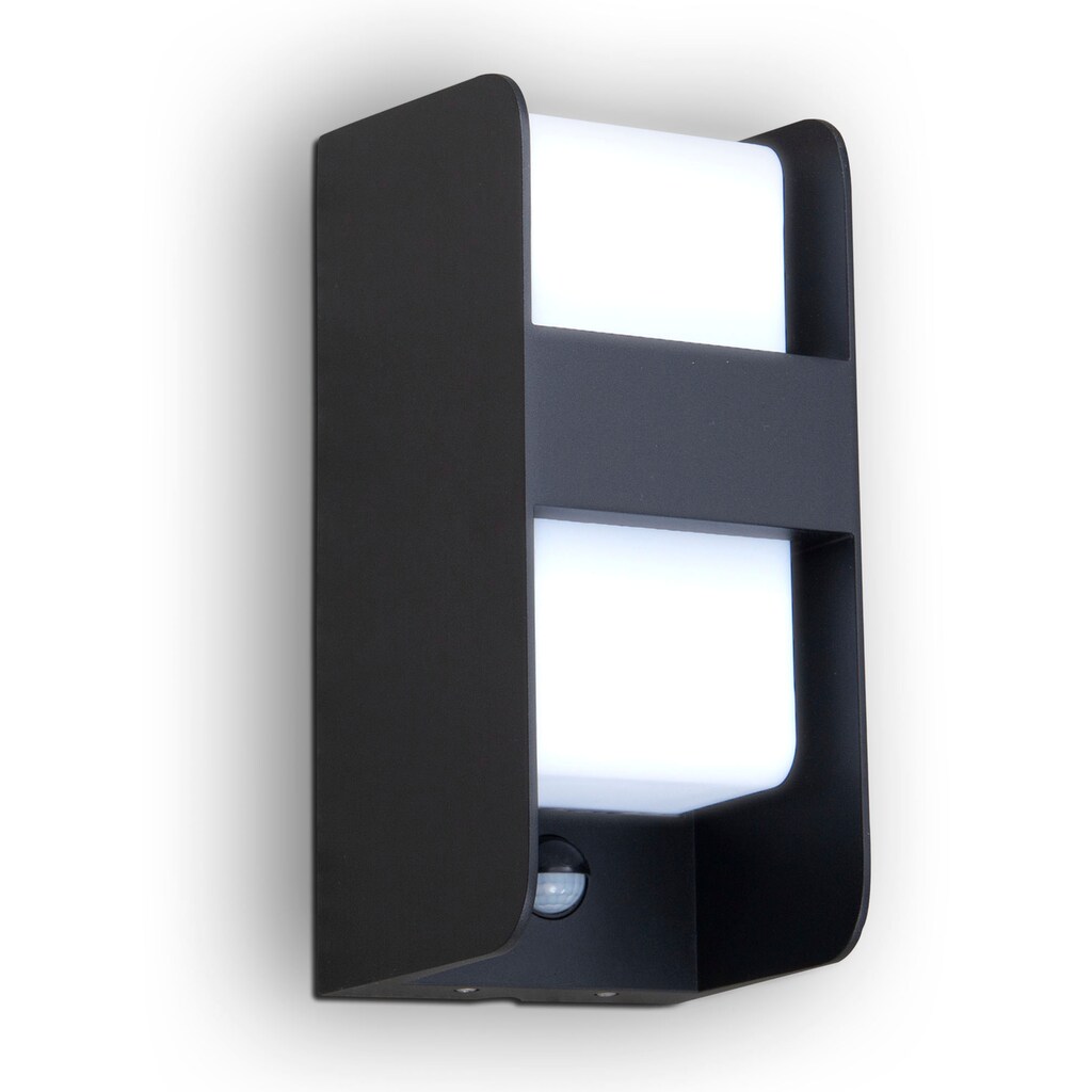 B.K.Licht LED Außen-Wandleuchte mit Bewegungssensor, für Leuchtmittel E27, max. 12 Watt (Lief. ohne Leuchtmittel), Leuchtdauer einstellbar, Schutzart IP44