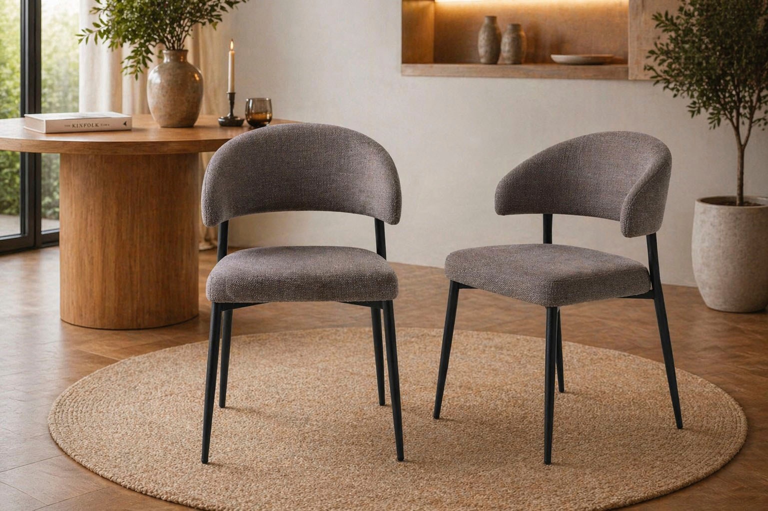 ACTONA GROUP Esszimmerstuhl »Edina, 2er-Set, Skandinavisches Design, weicher Stoff, pflechteleicht« () Robuste schwarze Beine, verschiedene Varianten, hervorrangend Komfort