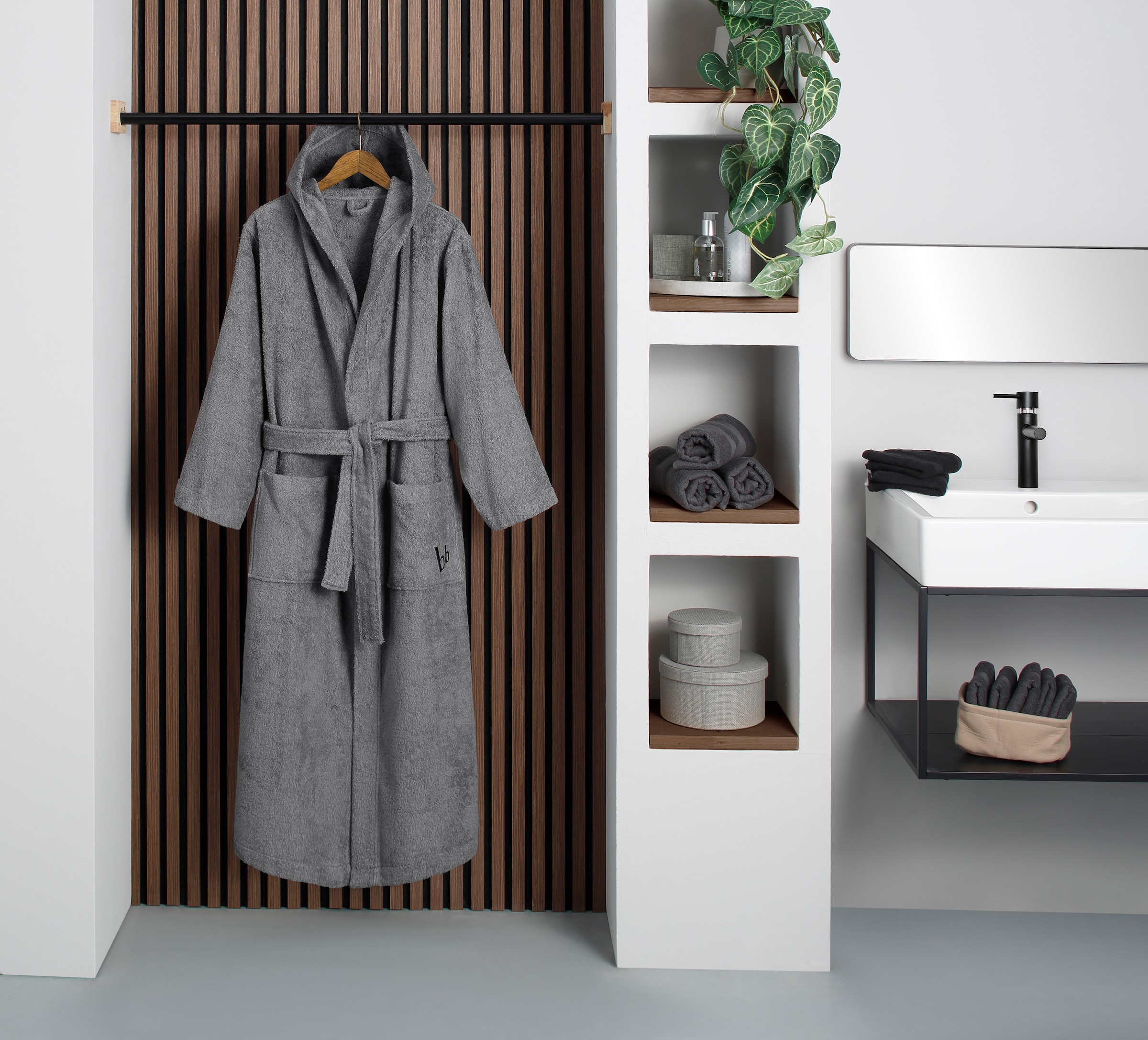 Bruno Banani Unisex-Bademantel »Robby, ideal für Sauna & Spa, Standardlänge & Überlänge« 1 Stk. Damen & Herren Bademäntel, Baumwolle, mit Taschen, Sauna, XS-3XL