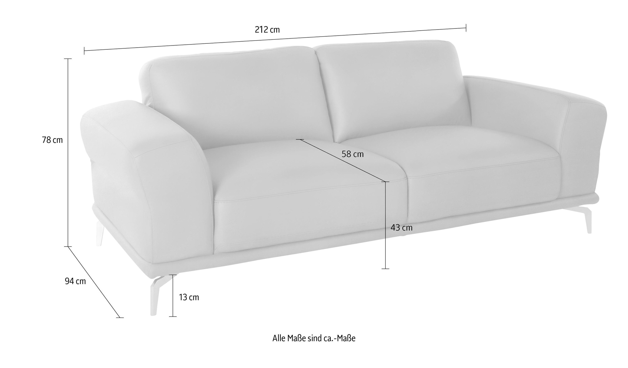 W.SCHILLIG 2,5-Sitzer »montanaa Design Sofa mit erstklassigem Sitzkomfort, Federkern« mit Metallfüßen in Silber matt, Breite 212 cm