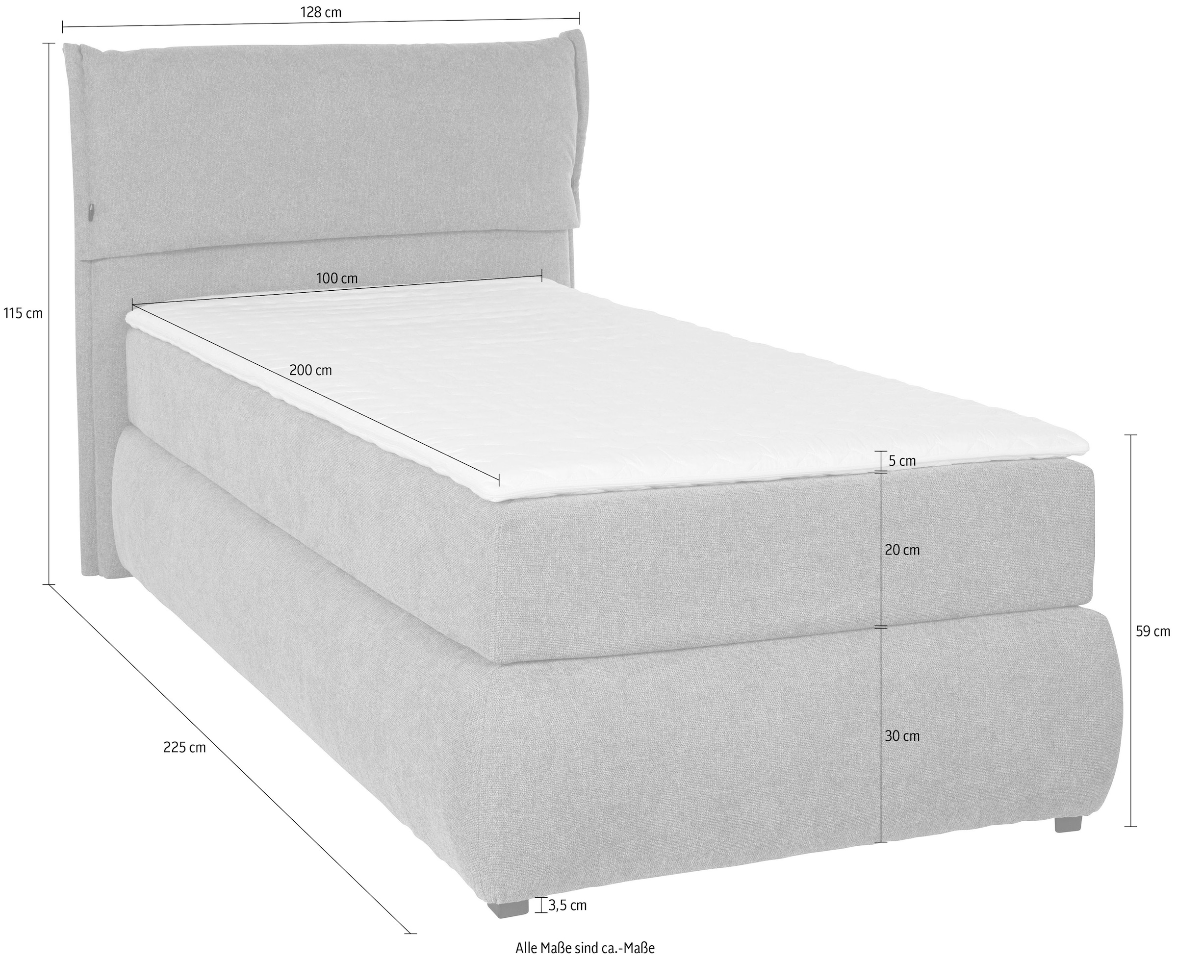 andas Boxspringbett »Jenson« in 4 Farben, 4 Breiten, 3 Matratzenarten in 2 Härtegraden, Topper