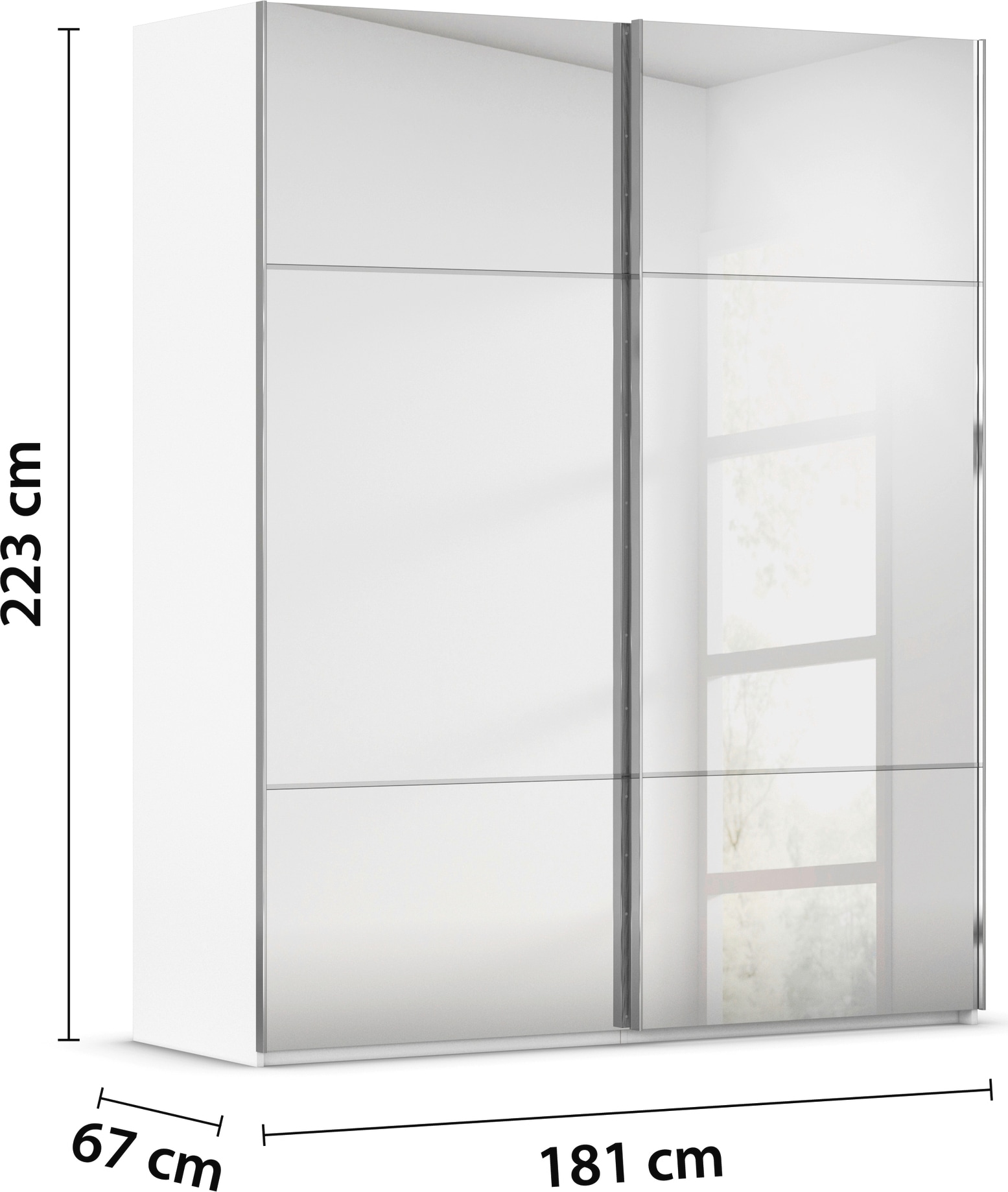 rauch Schwebetürenschrank »Kleiderschrank Schrank Garderobe Schlafzimmerschrank SCALE-TRIO« edle dreigeteilte Front mit 2 Zierleisten Spiegelfront MADE IN GERMANY