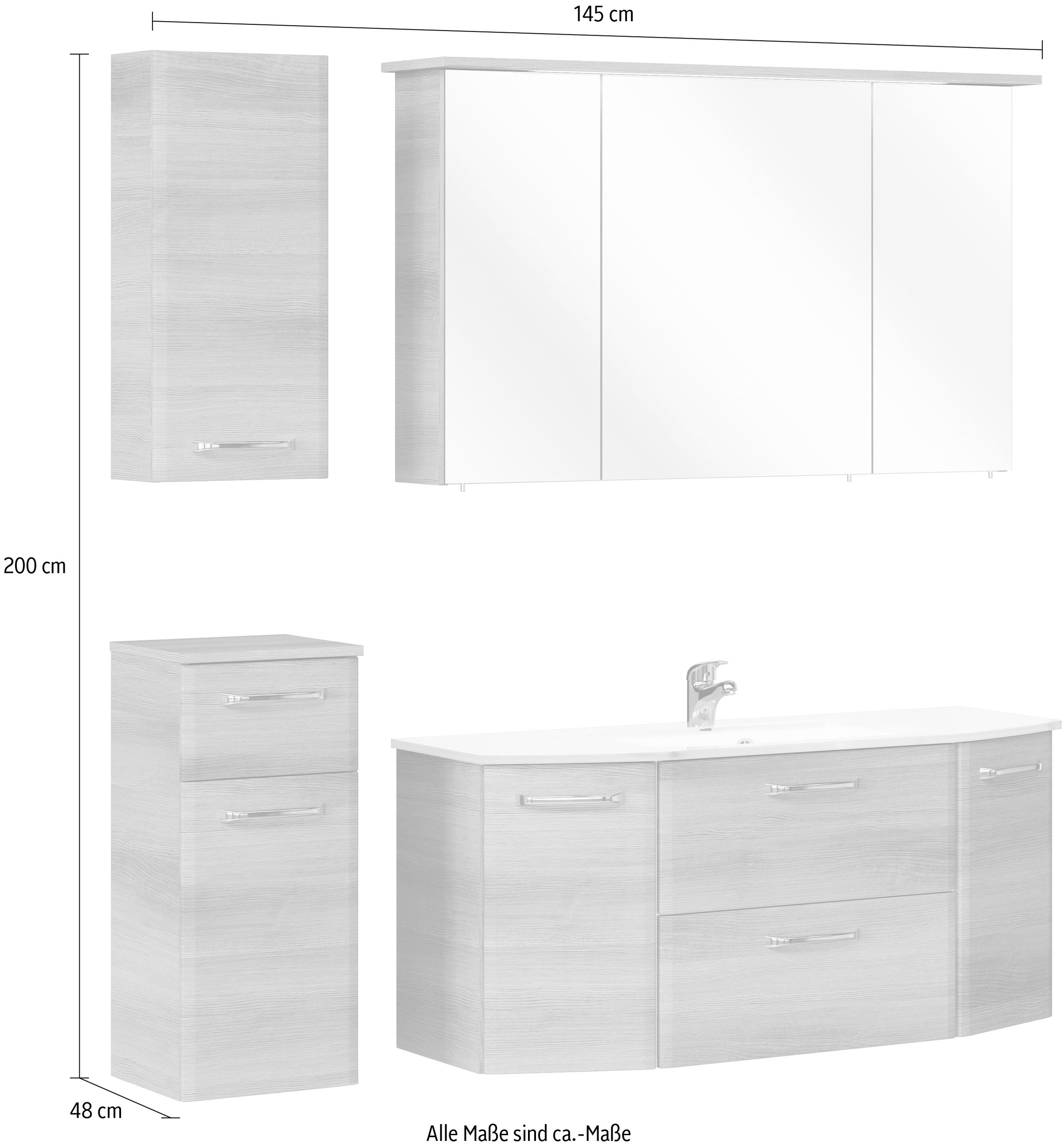 Saphir Badmöbel-Set »Quickset 4-teilig, Glaswaschtisch und LED-Spiegelschrank« 5 Stk. tlg.