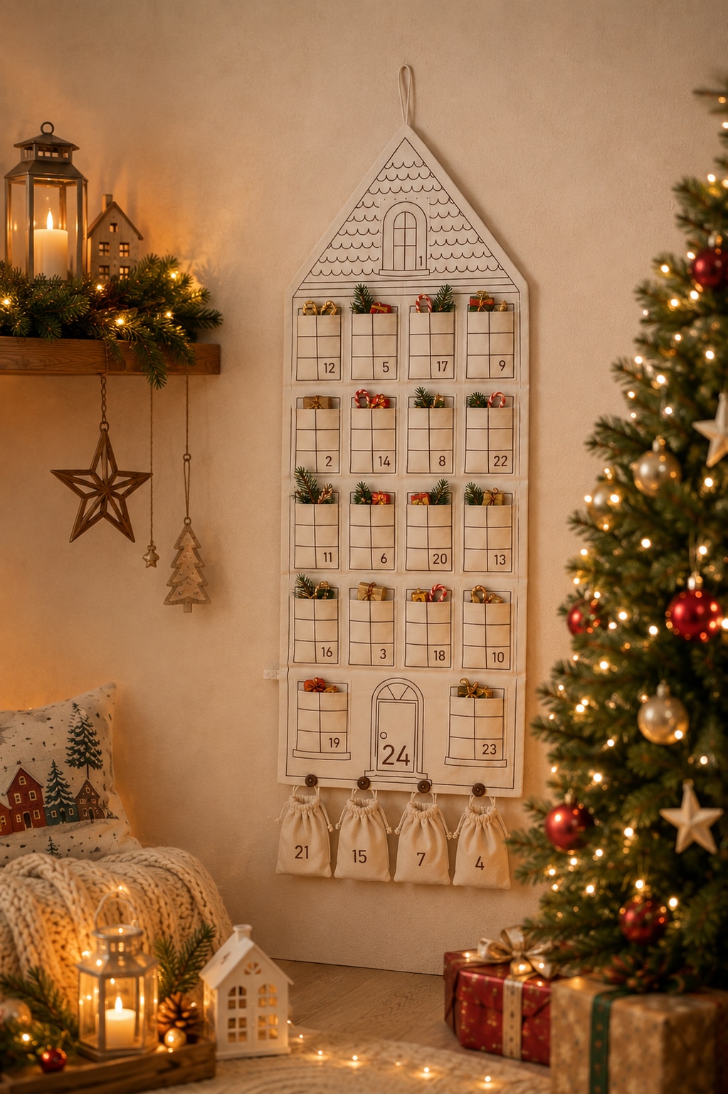 homsy by Ana Johnson Adventskalender »Jolsy, Haus Weihnachten ca.50x120cm, für Türen, aber auch als Wanddeko« Es liegt keine Altersempfehlung vor für Geschenke, Gutscheine, Süßigkeiten und andere Überraschungen