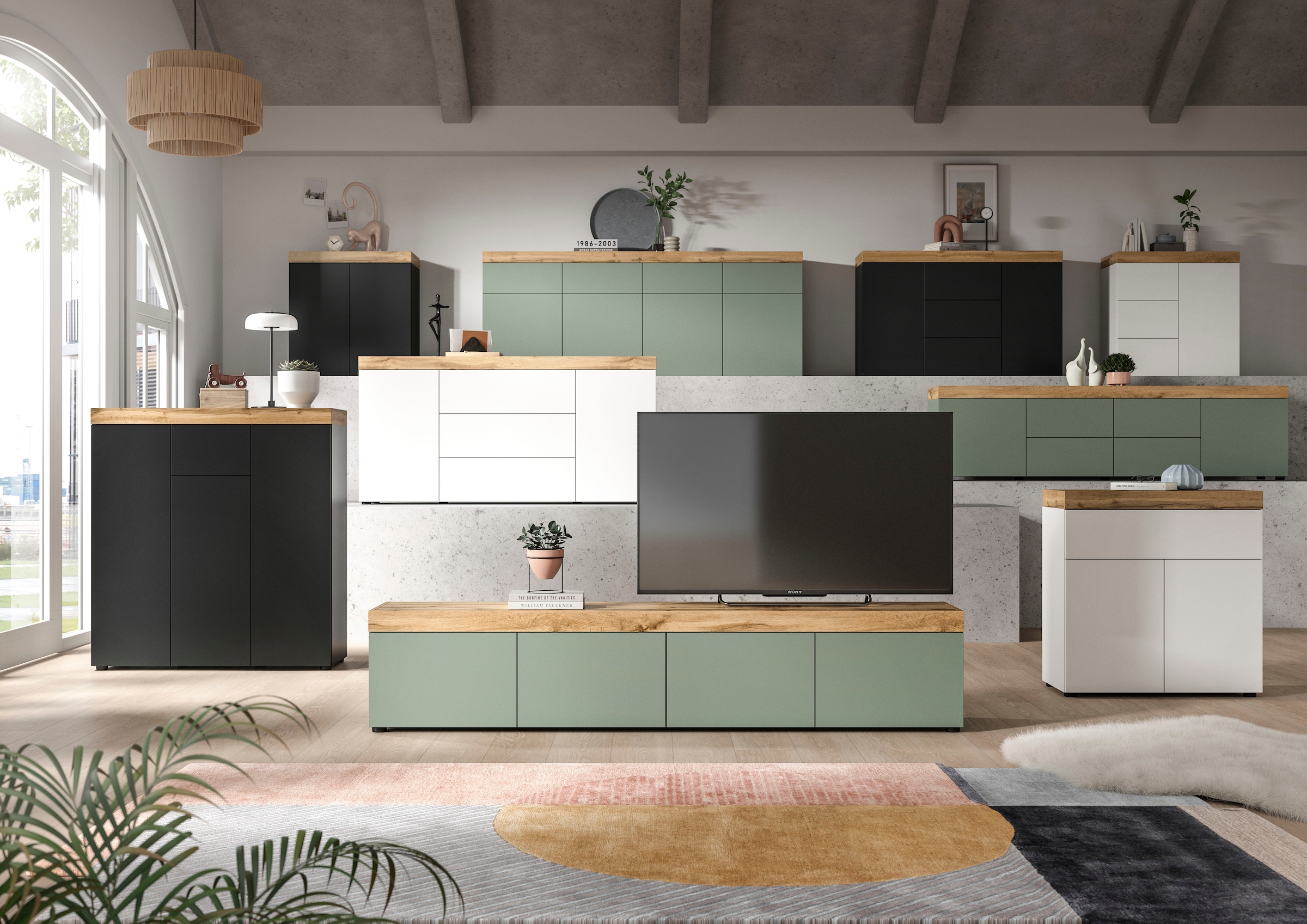 OTTO home Highboard »MAMBO, TOPSELLER!, Höhe 115 cm, in verschiedenen Farben erhältlich« 2 farbige Ausführung, in verschiedenen Farben erhältlich, 1 Stk. tlg. Kommode, Sideboard, Wohnzimmer, Schlafzimmer