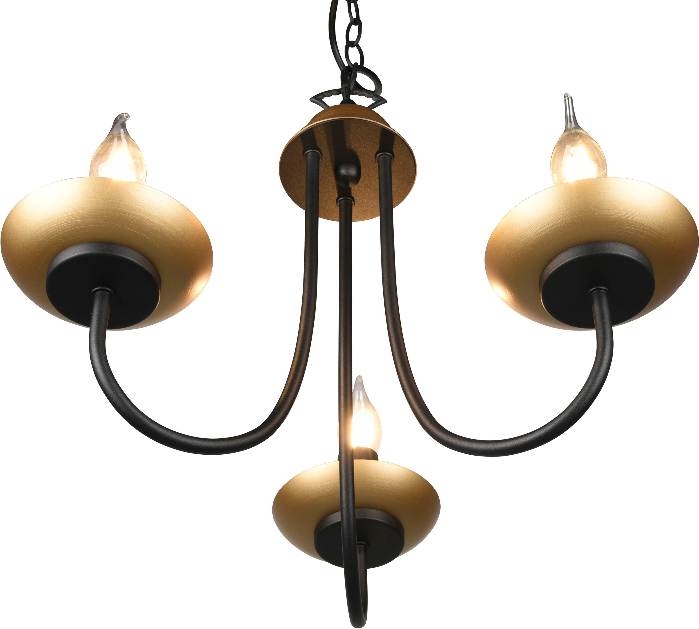 TRIO Leuchten Kronleuchter »Livia«, 3 flammig, Leuchtmittel E14 | ohne Leuchtmittel, Lüster 3-flammig in schwarz-gold, exkl 3xE14 (max 28W), Höhe max 150cm