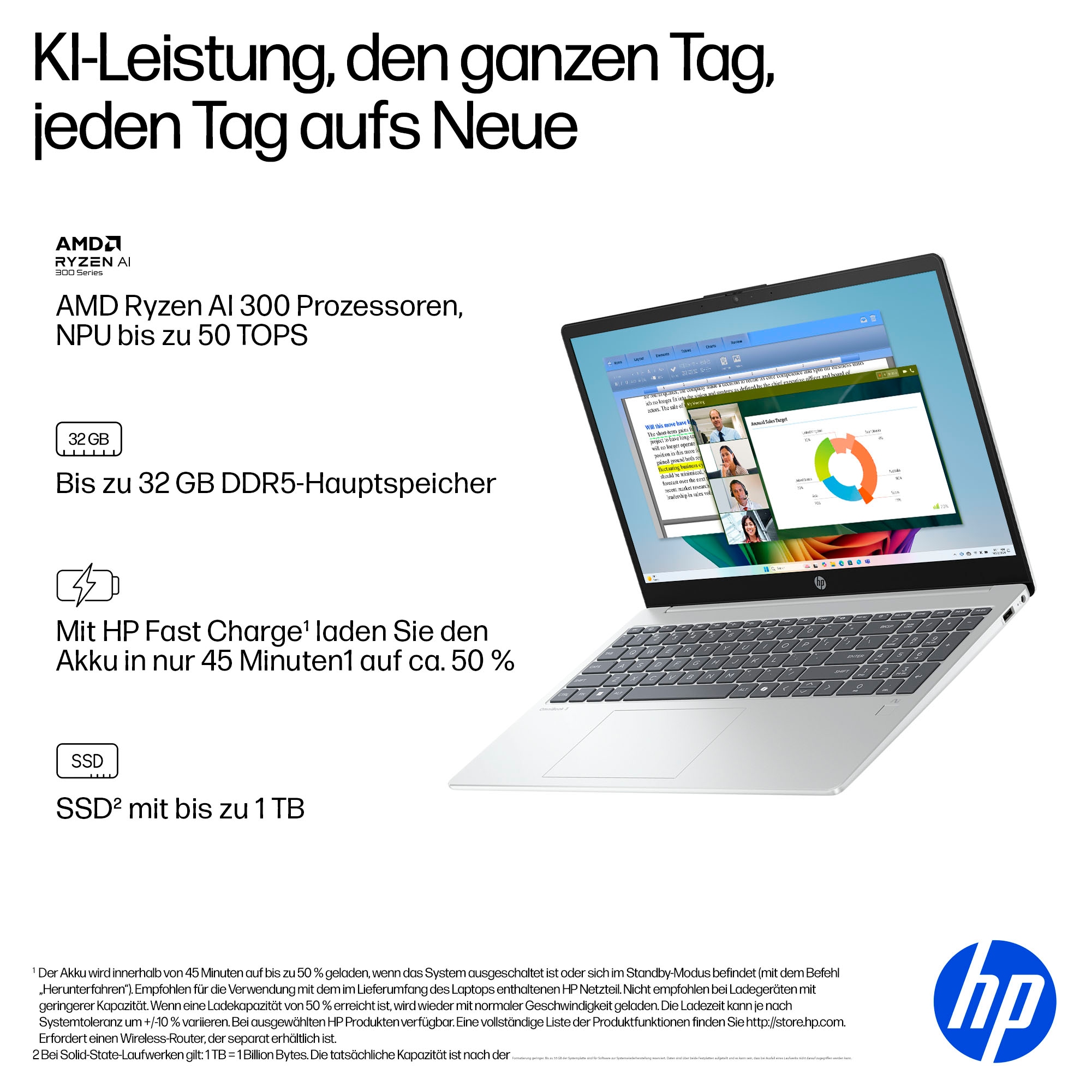 HP Notebook »OmniBook 3 NGAI 15-fn0655ng« 39,6 cm / 15,6 ″ AMD Ryzen™ AI 5 Radeon 840M 1.000 GB SSD