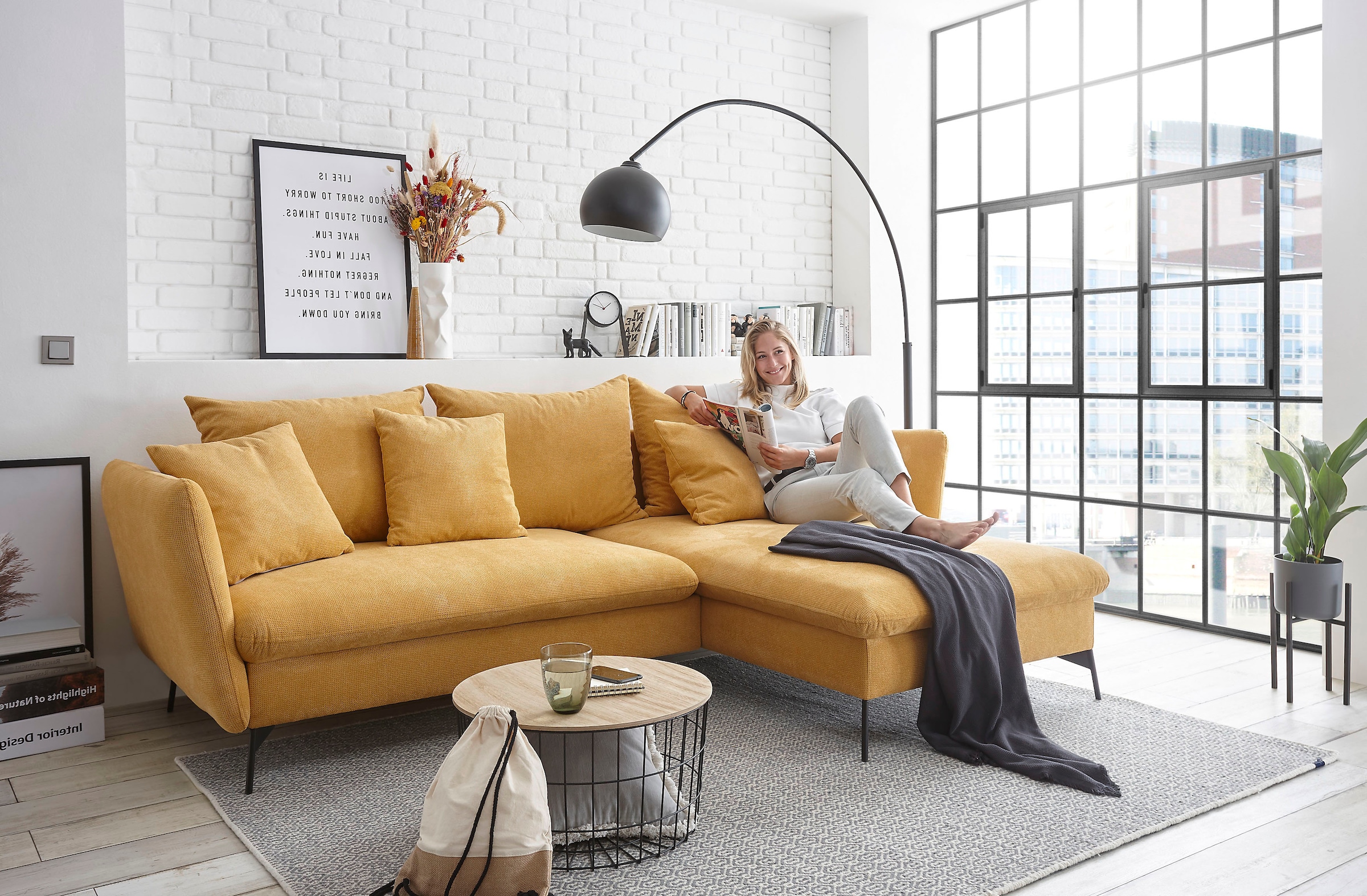 andas Ecksofa »LIVORNO,258 cm, L-Form,« Schlaffunktion u. Bettkasten (139/224cm), Samt, Struktur, Webstoff