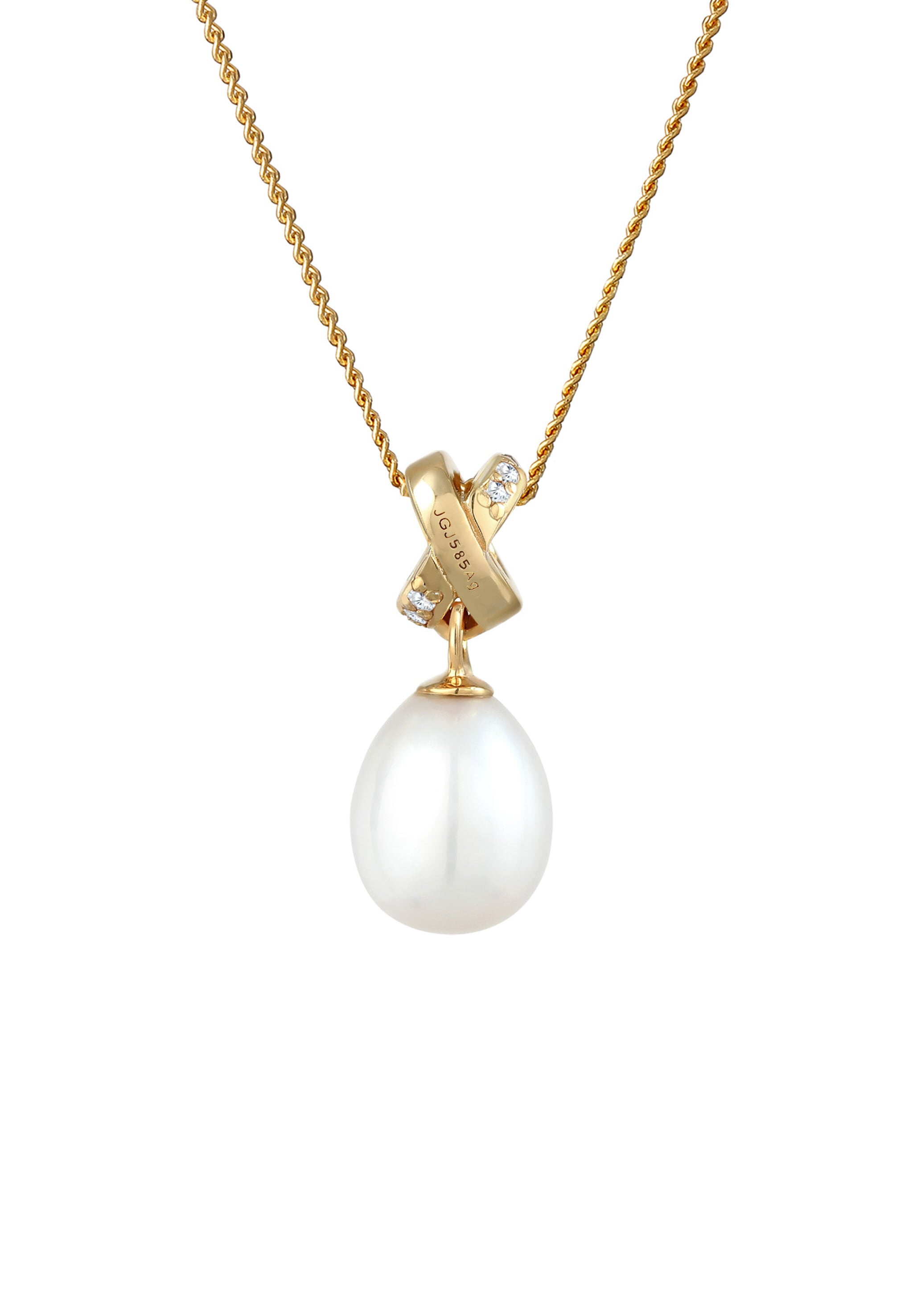 Elli Premium Silberkette »Halskette Süßwasserzuchtperle Zirkonia 585 Gelbgold«