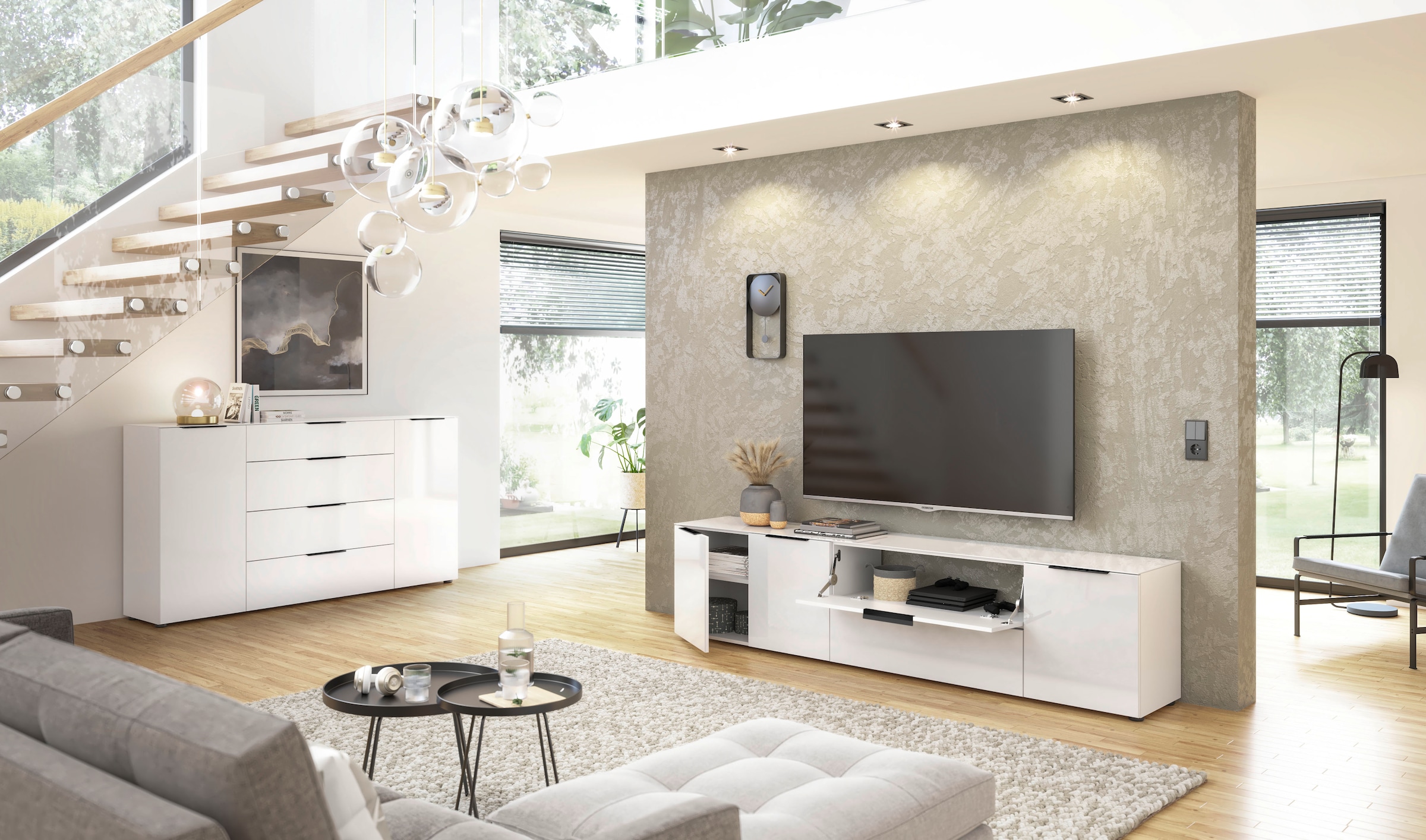 Manjana Möbel Sideboard »Style« mit Metallgriffen & Glasfront, Soft-Close, Selbsteinzug, in 2 Breiten