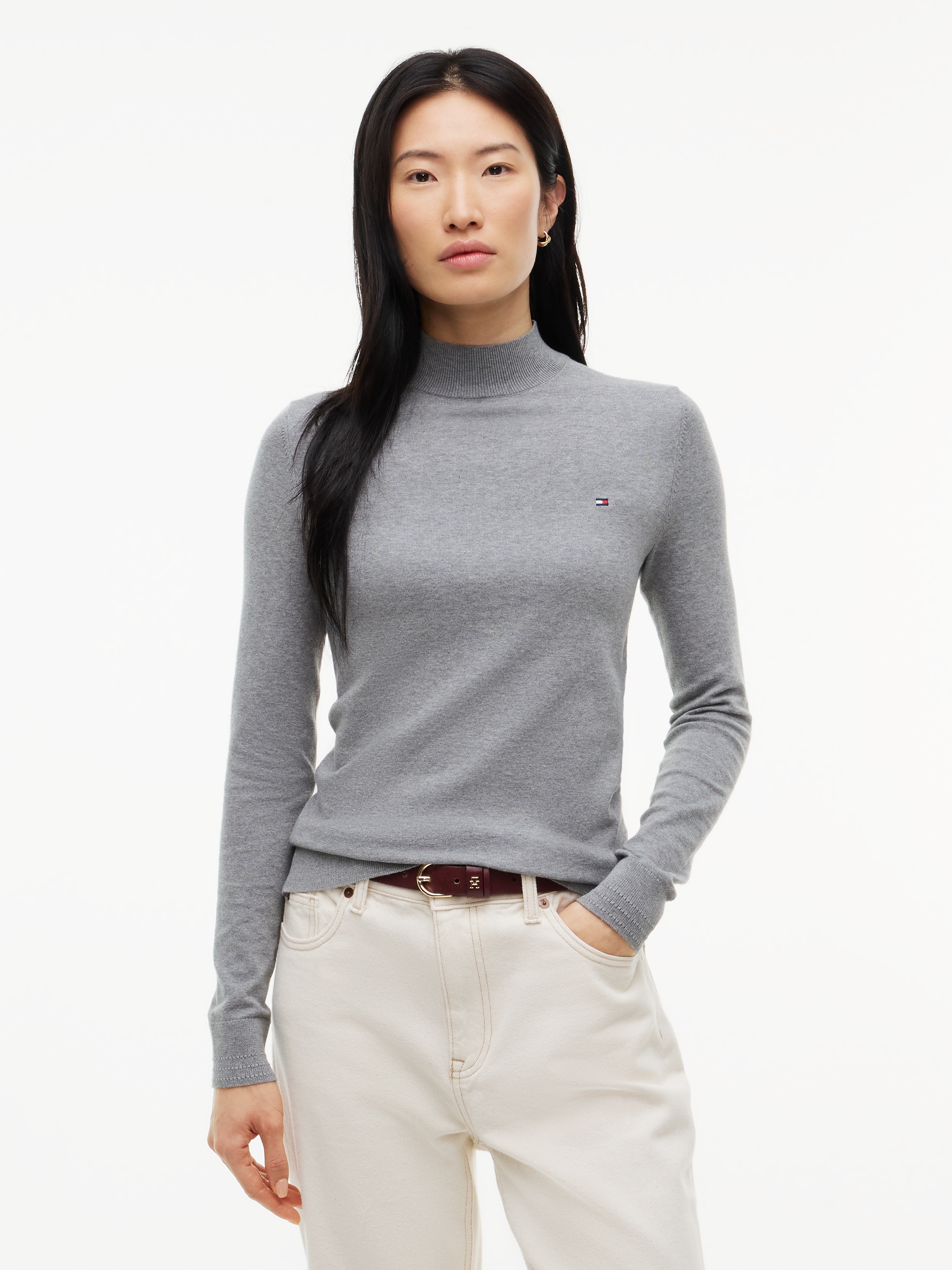 Tommy Hilfiger Strickpullover »COTTON JERSEY SLIM MK-NK SWT« Baumwollmischung, slim fit