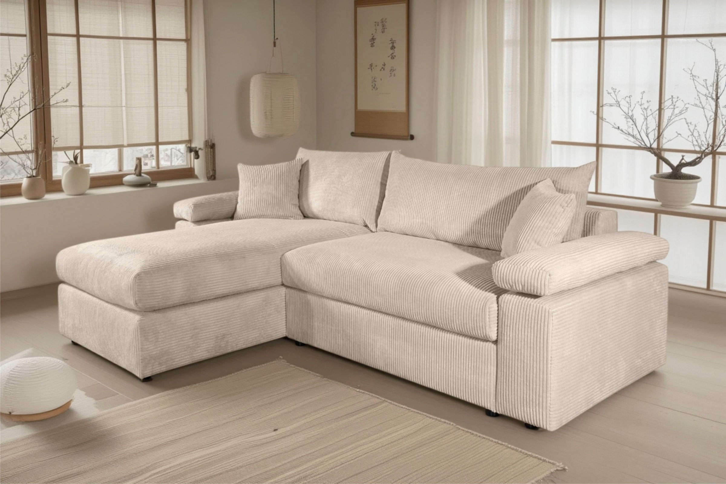 OTTO home Ecksofa »Cosy L-Form, B: 234 cm, Sitzaufbau im Sandwich-Federkern« 2 Zierkissen, Mega-Sofa, Cord oder Struktur weich, Kaltschaumauflage