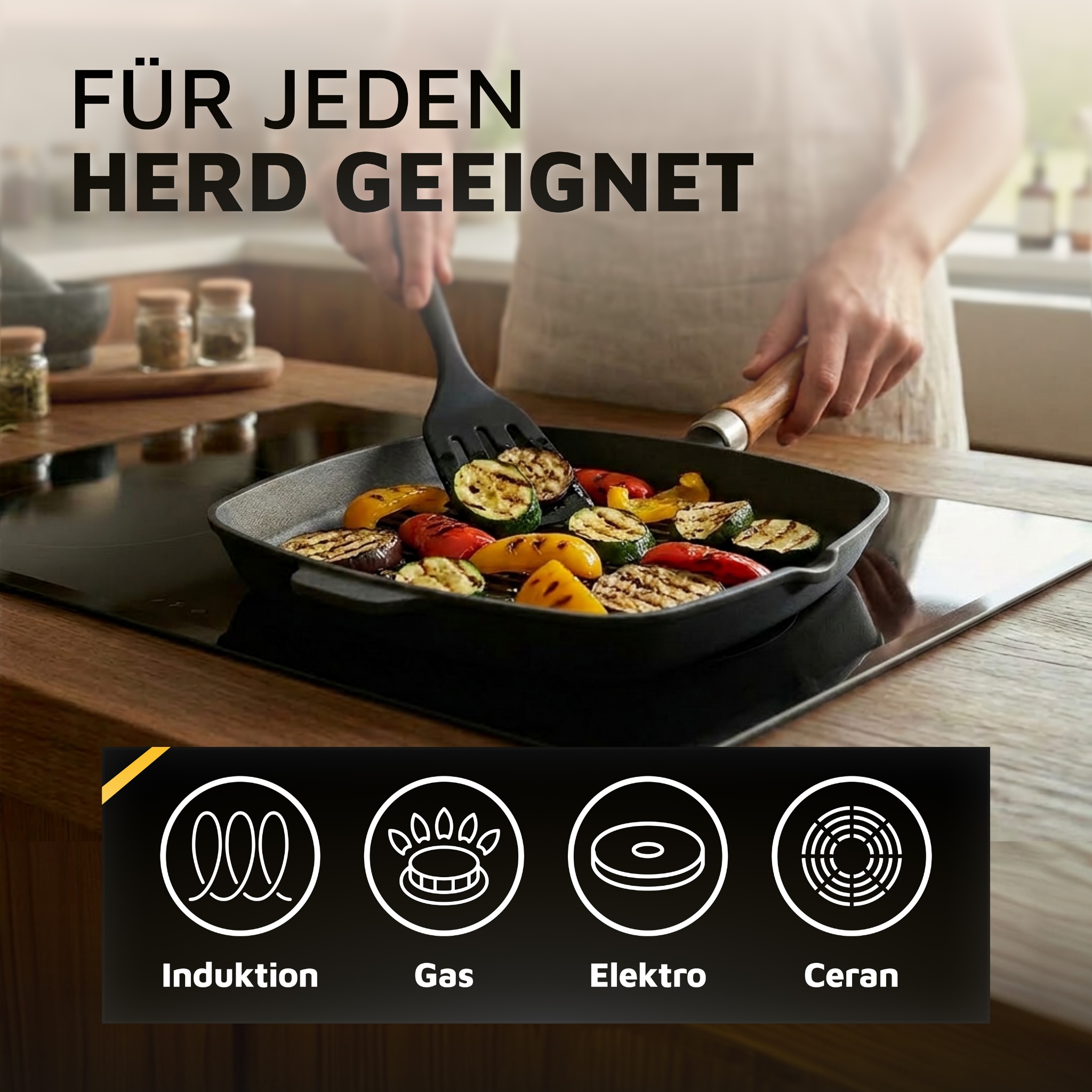 Krüger Steakpfanne »Einsenguss Grill-/ Steakpfanne RUSTICA, 28 x 28cm« Gusseisen 1 Stk. tlg. für Induktions-Kochfelder geeignet