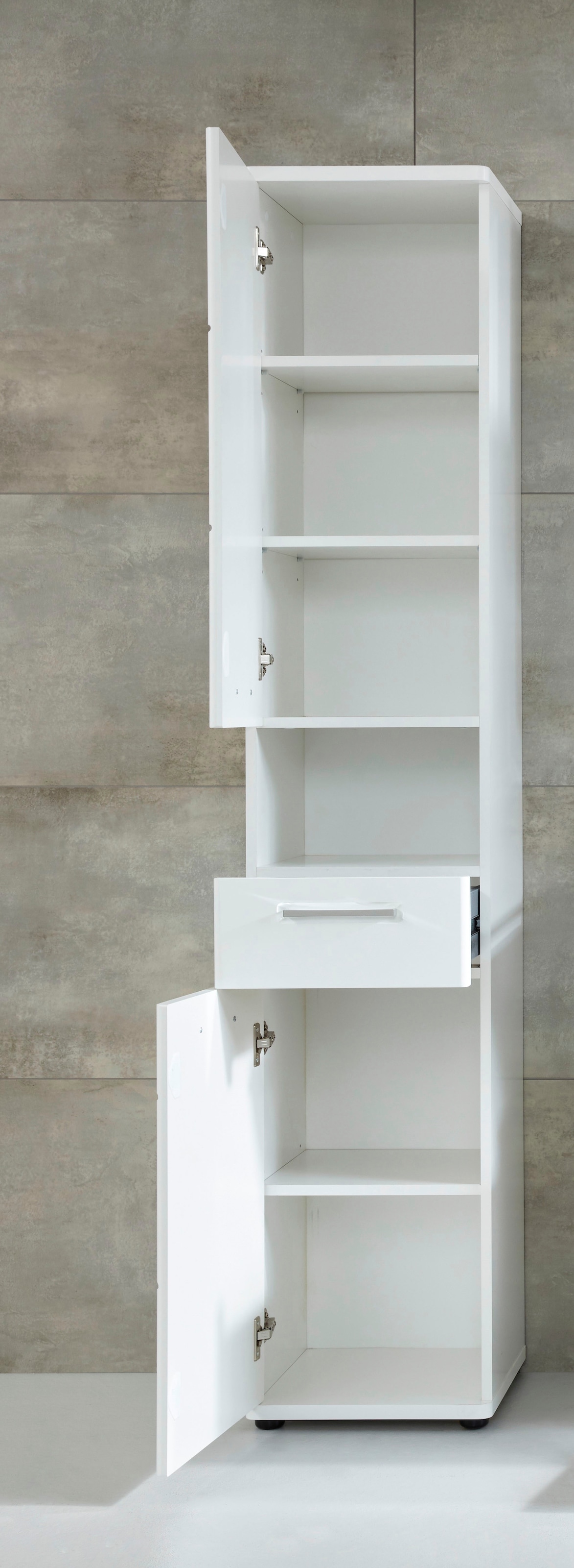 welltime Hochschrank »Mora«, Weißer Badschrank mit Schublade und 2 Türen - (B/T/H) 37/34/189 cm
