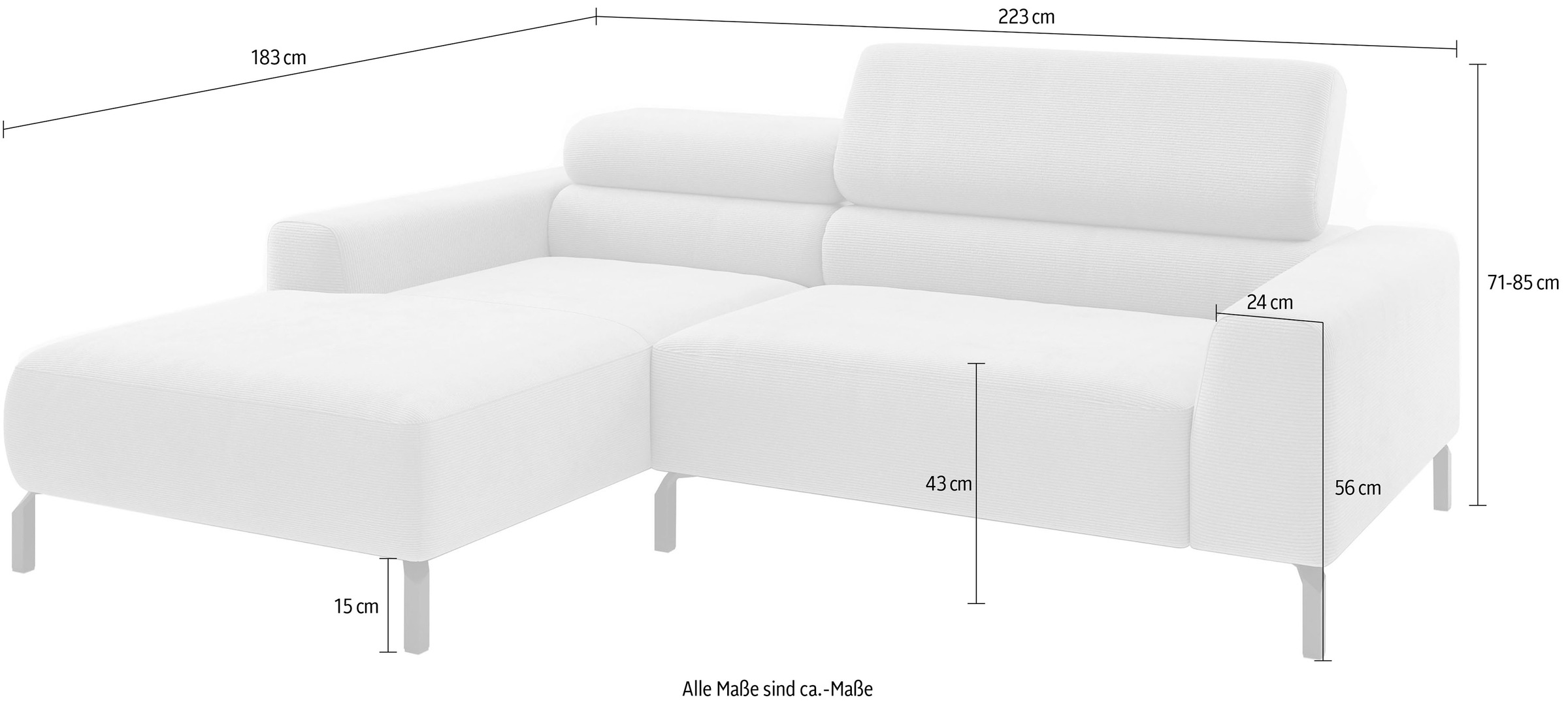 Home affaire Ecksofa »Ecksofa, L-Form,  incl. Kopfteilverstellung, Breite 223 cm« wahlweise elektrische Sitztiefenverstellung