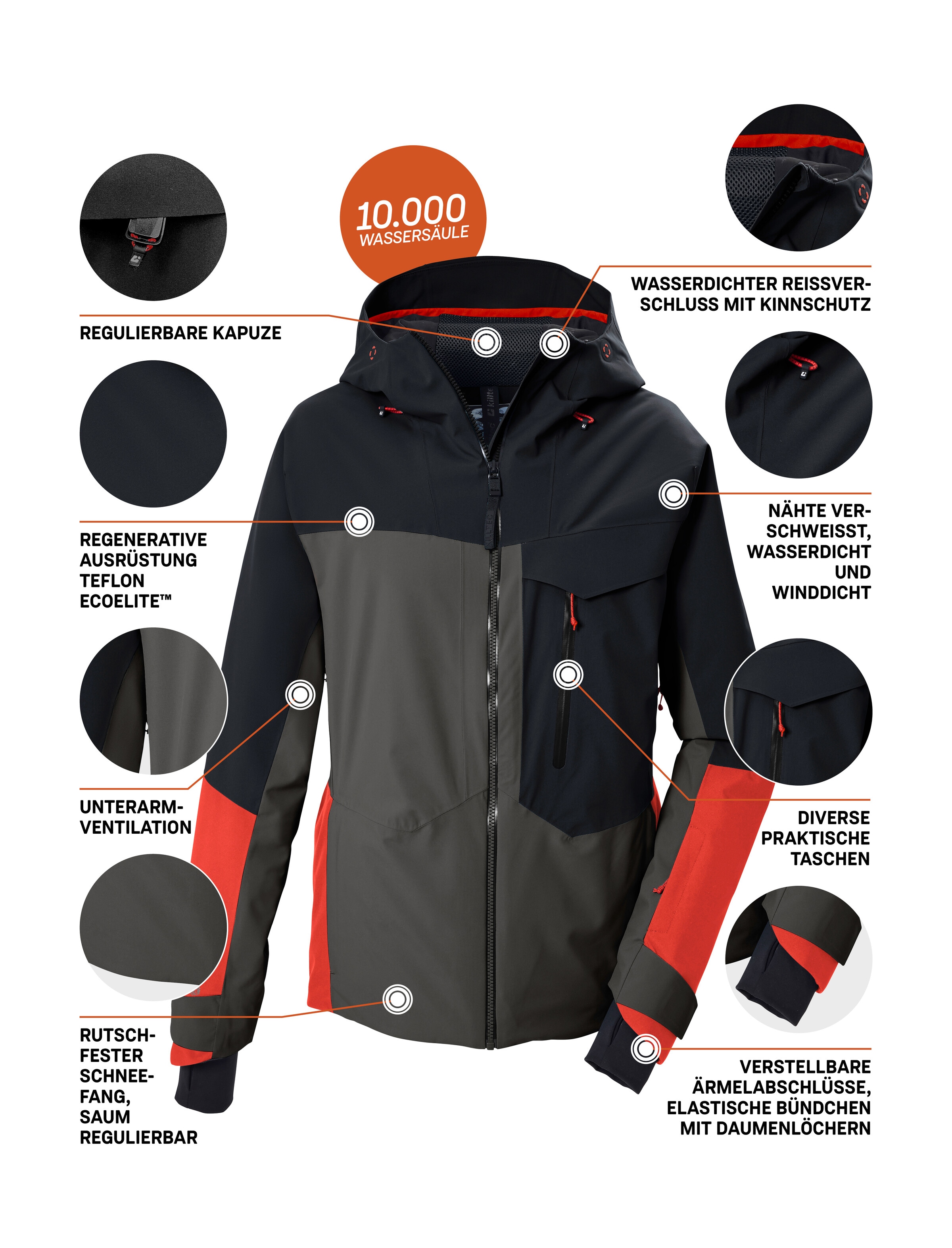 Killtec Skijacke »KSW 66 MN SKI JCKT« Trendige, wasserdichte Skijacke mit Atmungsaktivität und Schneefang