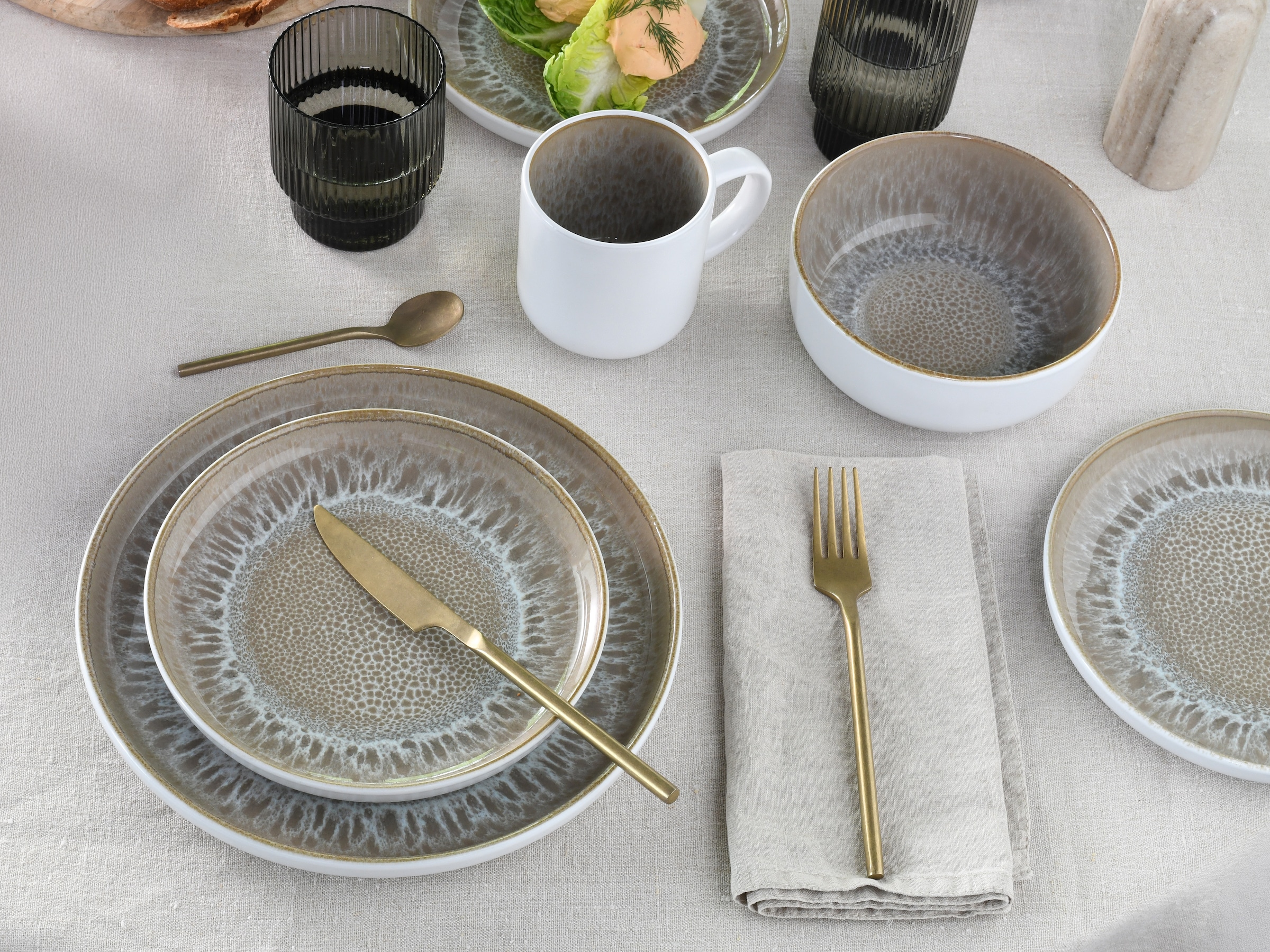 CreaTable Kombiservice »Nordic Fjord, Service 16-tlg.« Reaktive Glasur, Einzigartiger Look