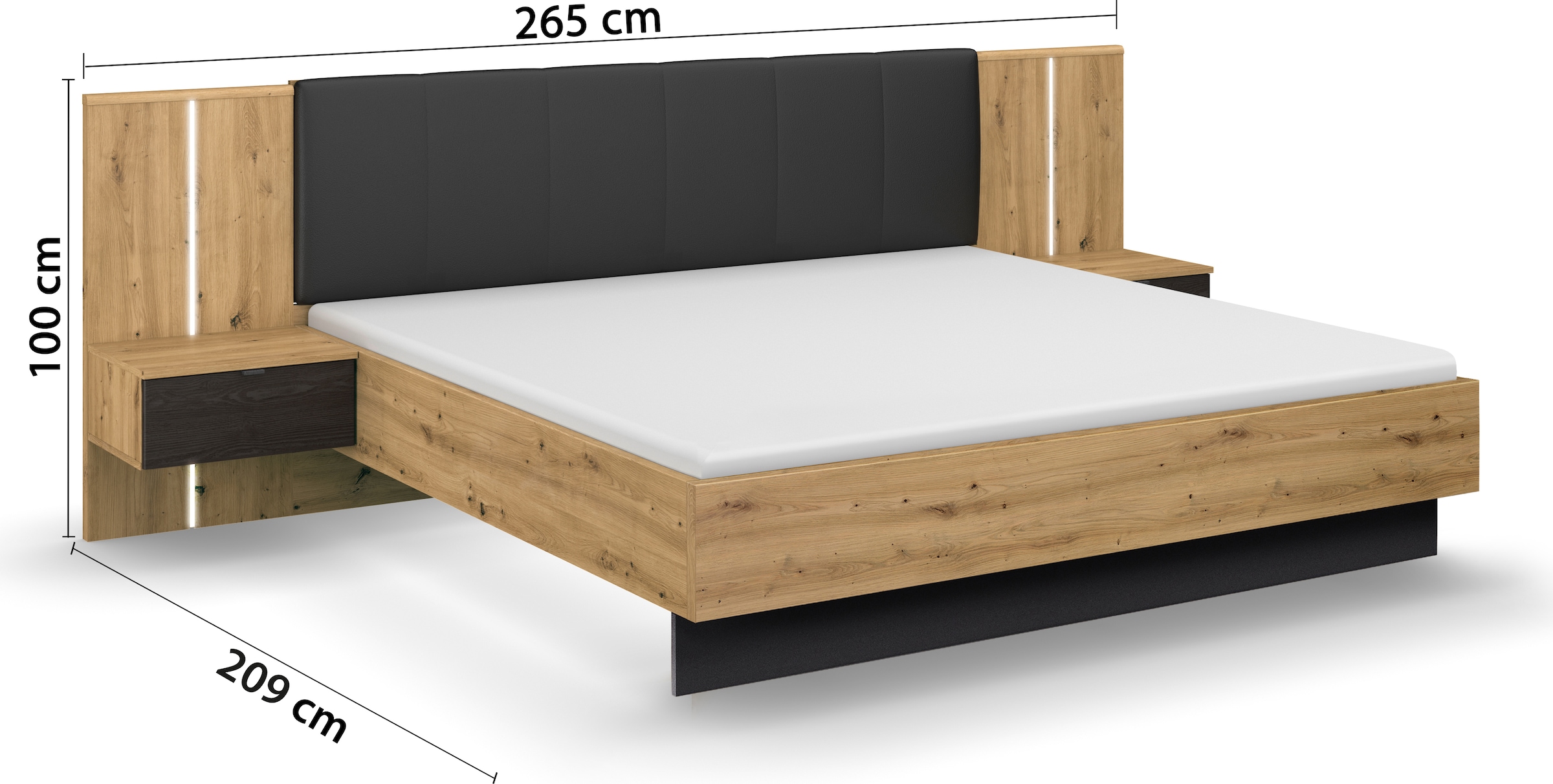 rauch Bettanlage »Bett Doppelbett Komfortbett Funktionsbett APOLLON« Liegefläche 180x200, optional mit Bettbank und Stauraum, 3 tlg. tlg. Polster-Kopfteil in Lederoptik black, mit Beleuchtung MADE IN GERMANY