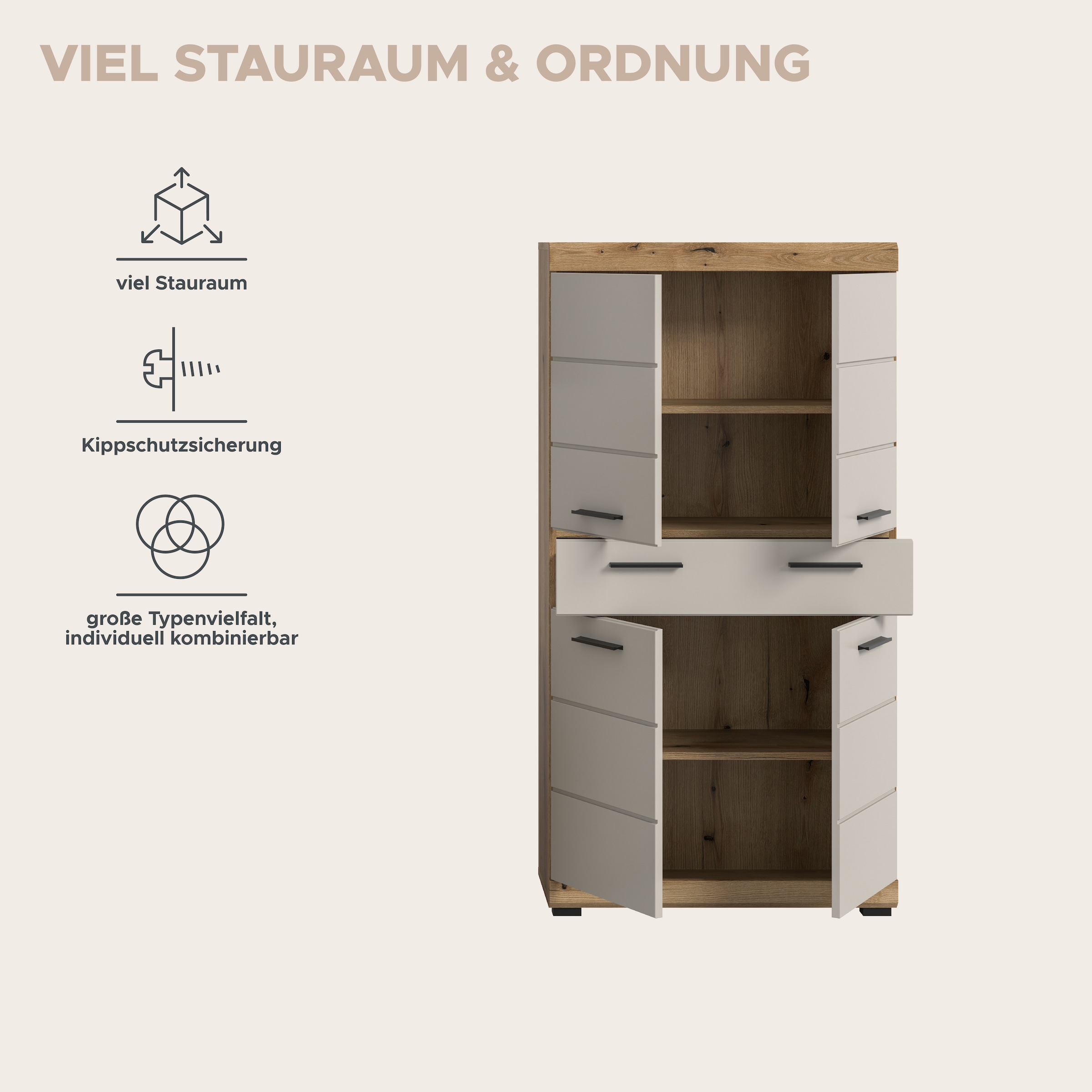 welltime Midischrank »SIENA, Breite 74cm, 4 Türen, 1 Schubkasten, 4 Fächer, MDF-Front« TOPSELLER!,  in verschiedenen Farben erhältlich, Badmöbel, Badschrank, Schrank, Bad