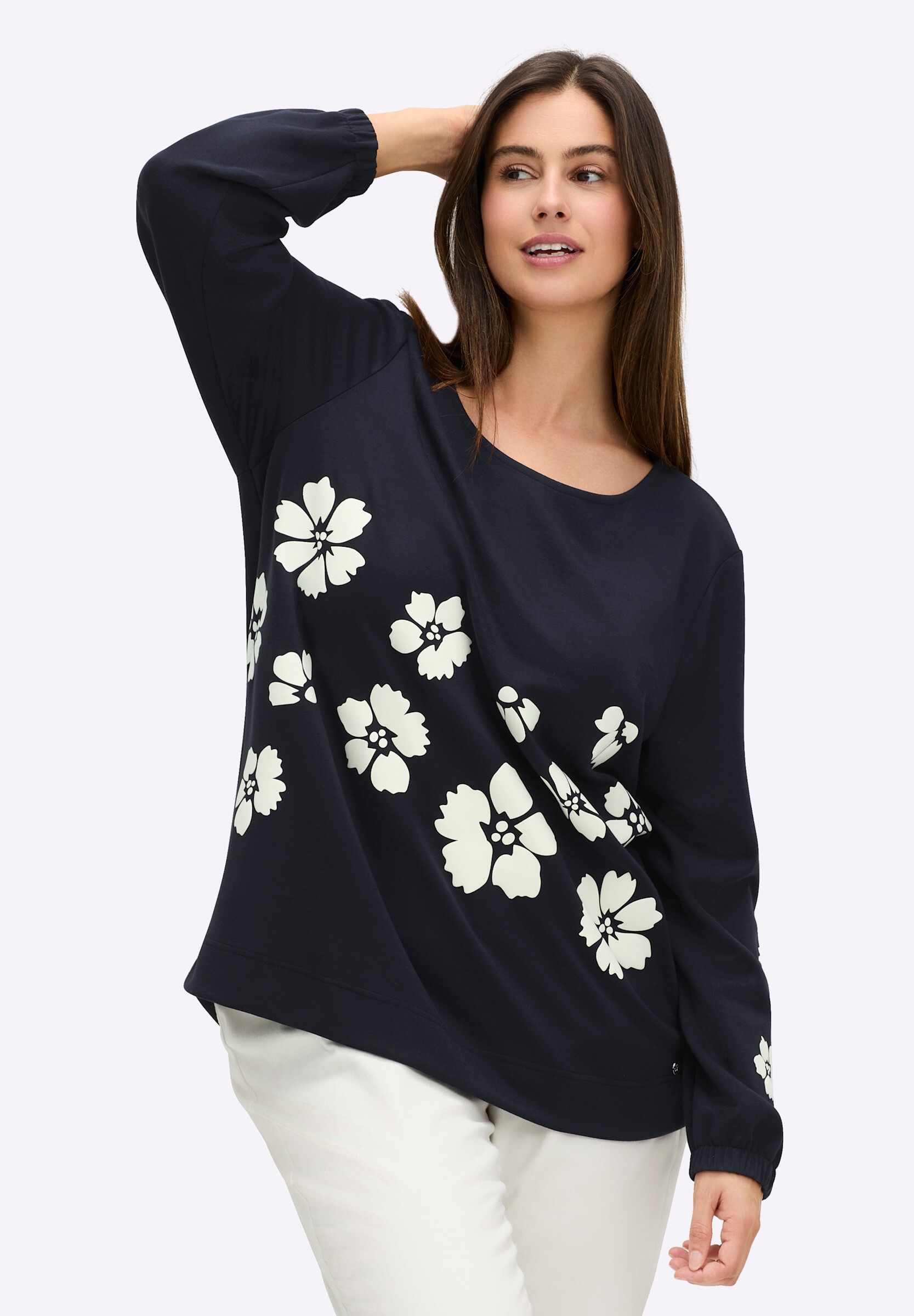 Sheego Sweatshirt »Sweatshirt Sweatshirt mit gummierten Blüten«
