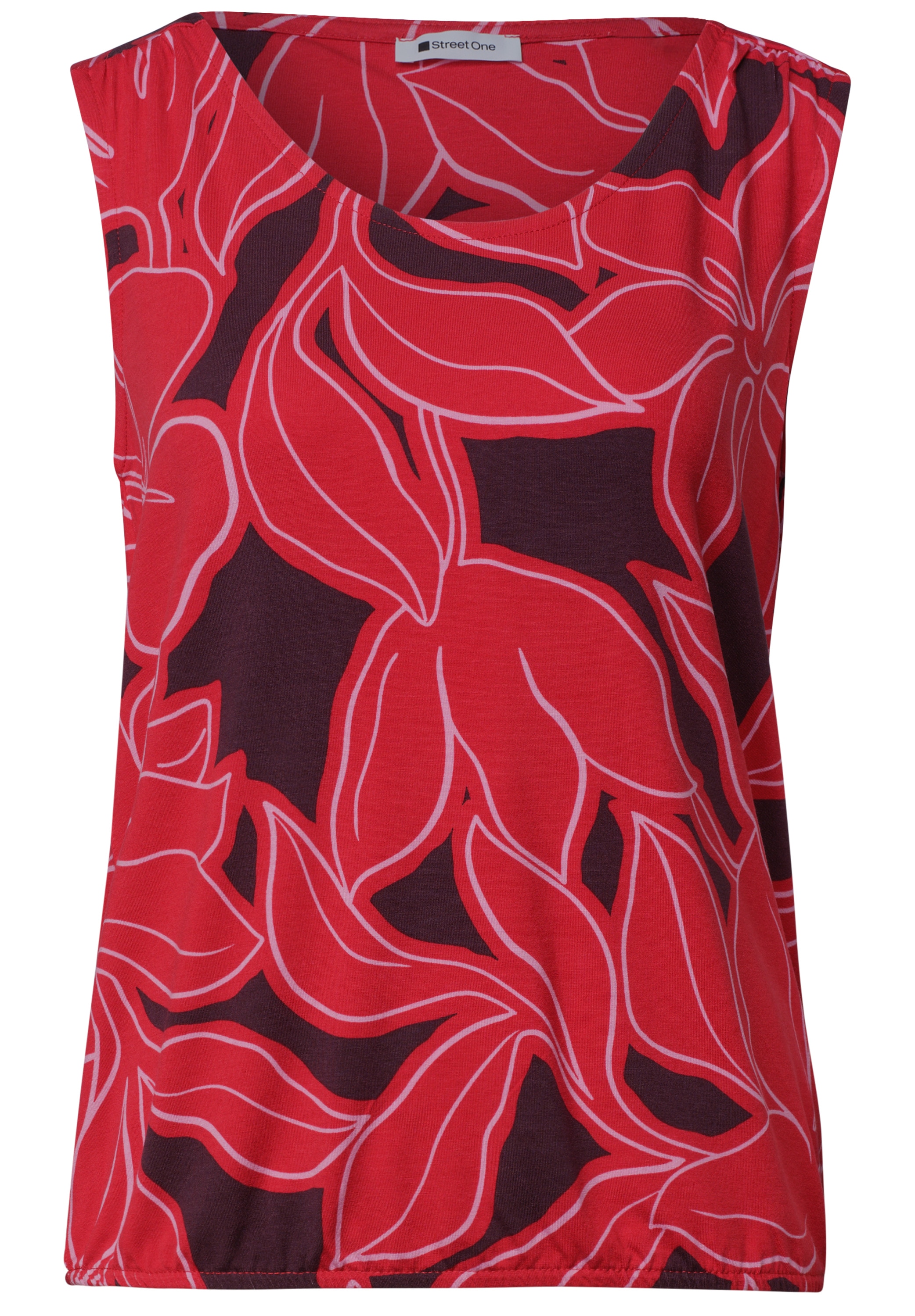 STREET ONE Shirttop Sommertop bedruckt mit V-Neck und Elastiksaum