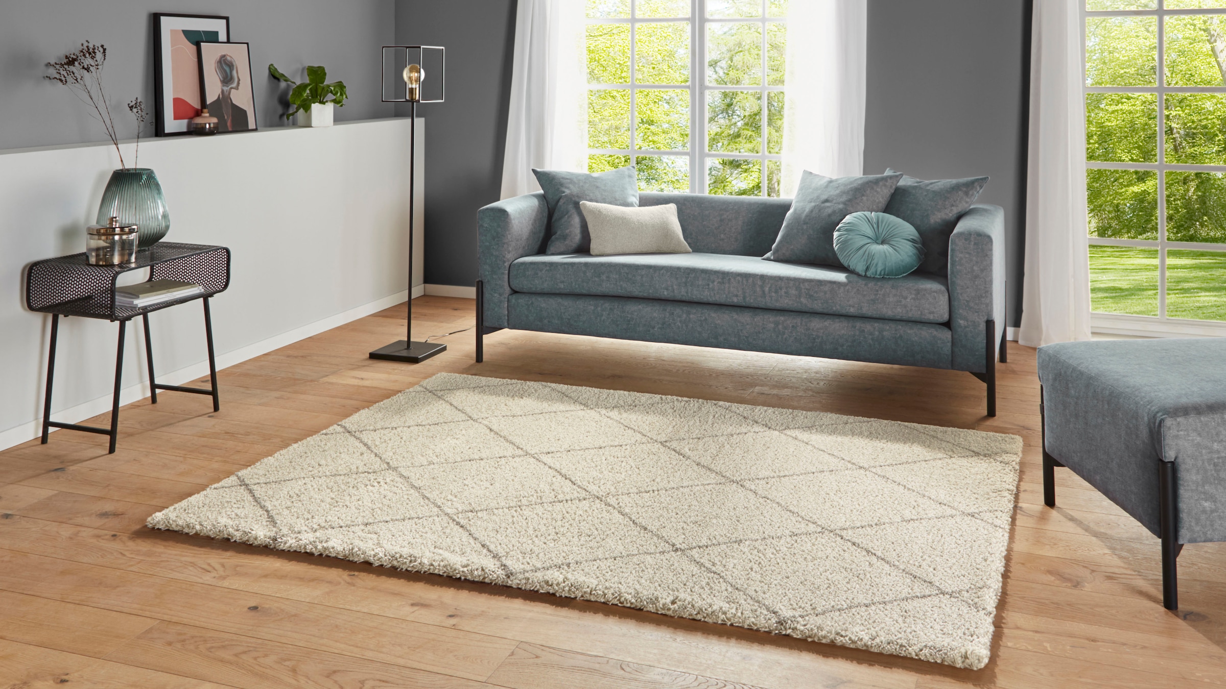 Leonique Hochflor-Teppich »Belle«, rechteckig, 35 mm Höhe, Rauten-Design, weiche Haptik