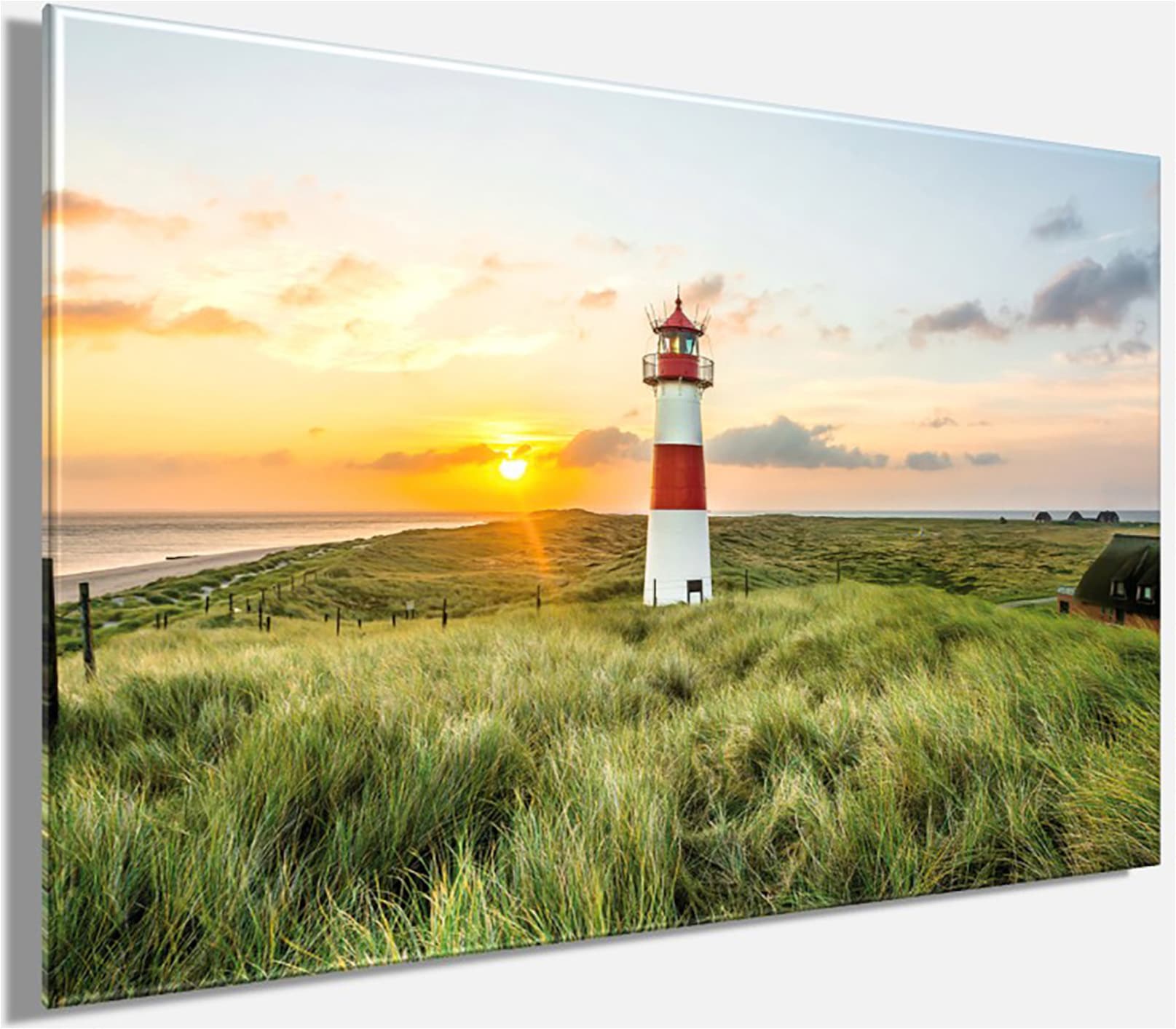 Bönninghoff Leinwandbild »Wandbild LEUCHTTURM 60x90 cm – Leinwandbild Keilrahmen Deko modern« Küste | Landschaft | Leuchtturm | Meer | Natur | Sonnenuntergang | Strand 1 Stk. tlg. auf Keilrahmen gespannt
