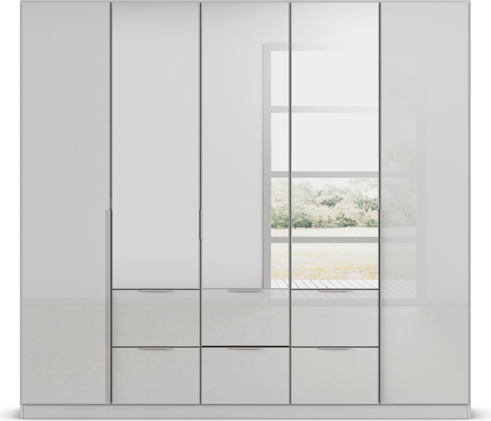 rauch Drehtürenschrank »Kleiderschrank Kleiderschränke Schrank Garderobe AGORDO mit Glasfront«, (in zwei Griff-Farben mit Glasfront), mit Außenschubkästen, in 6 Breiten und 2 Höhen MADE IN GERMANY