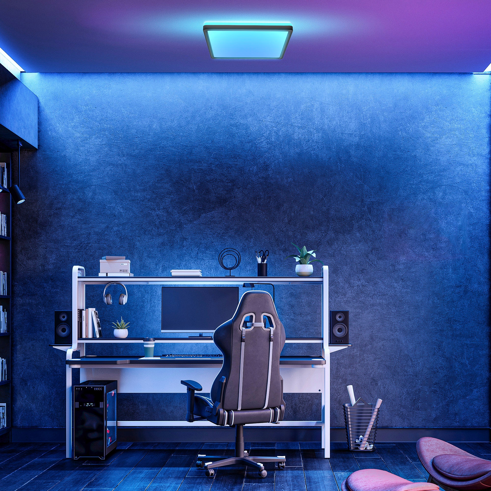 B.K.Licht ultraflache LED Deckenleuchte mit Hintergrundbeleuchtungseffekt und Fernbedienung, 1 x LED Platine 15 Watt, 1.850lm, 4.000K, in Stufen dimmbar, Gr. 29 x 29 cm