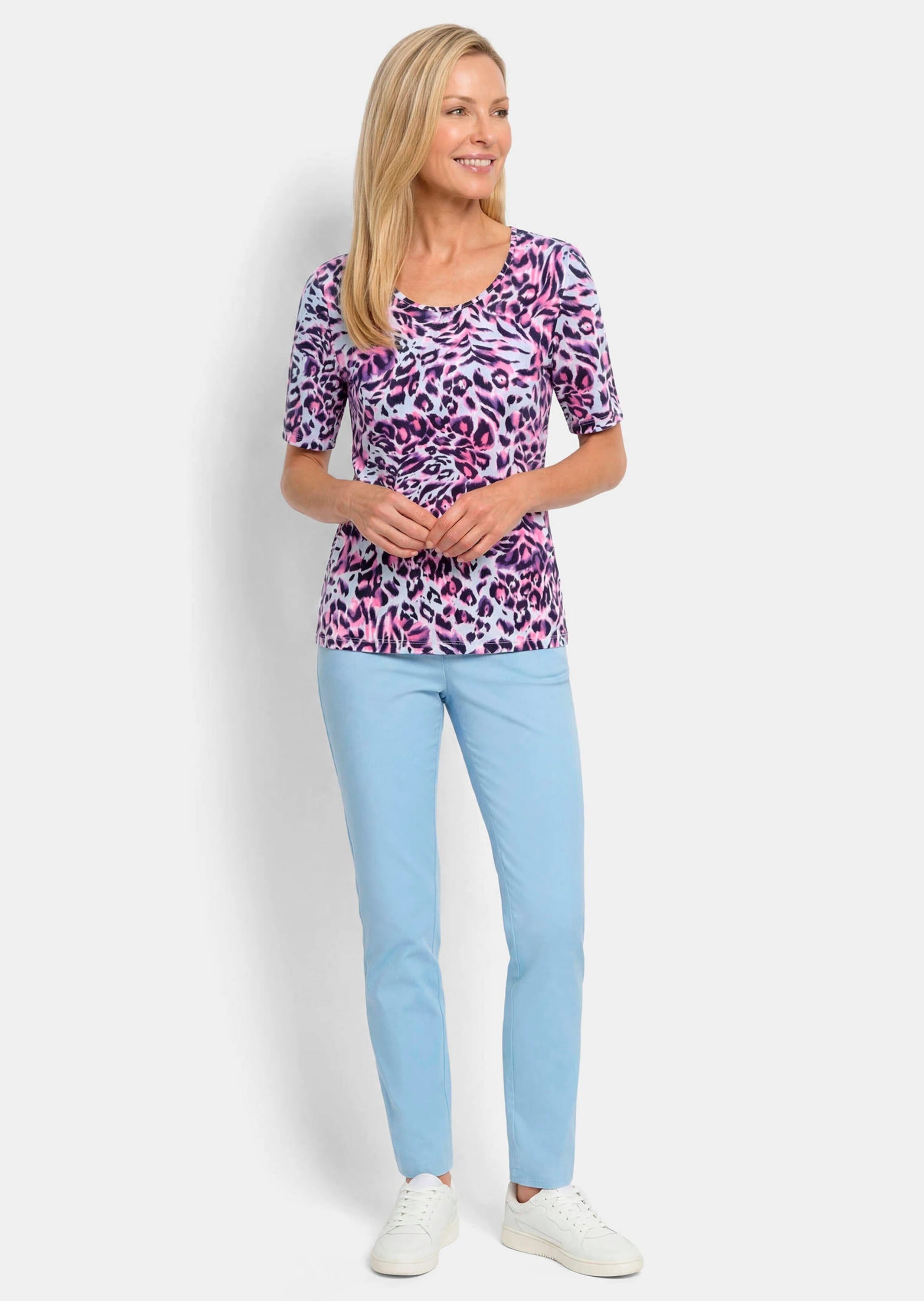 GOLDNER Kurzarmshirt »Jersey-Shirt mit Animal Print« stretchbequemer Viskosejersey