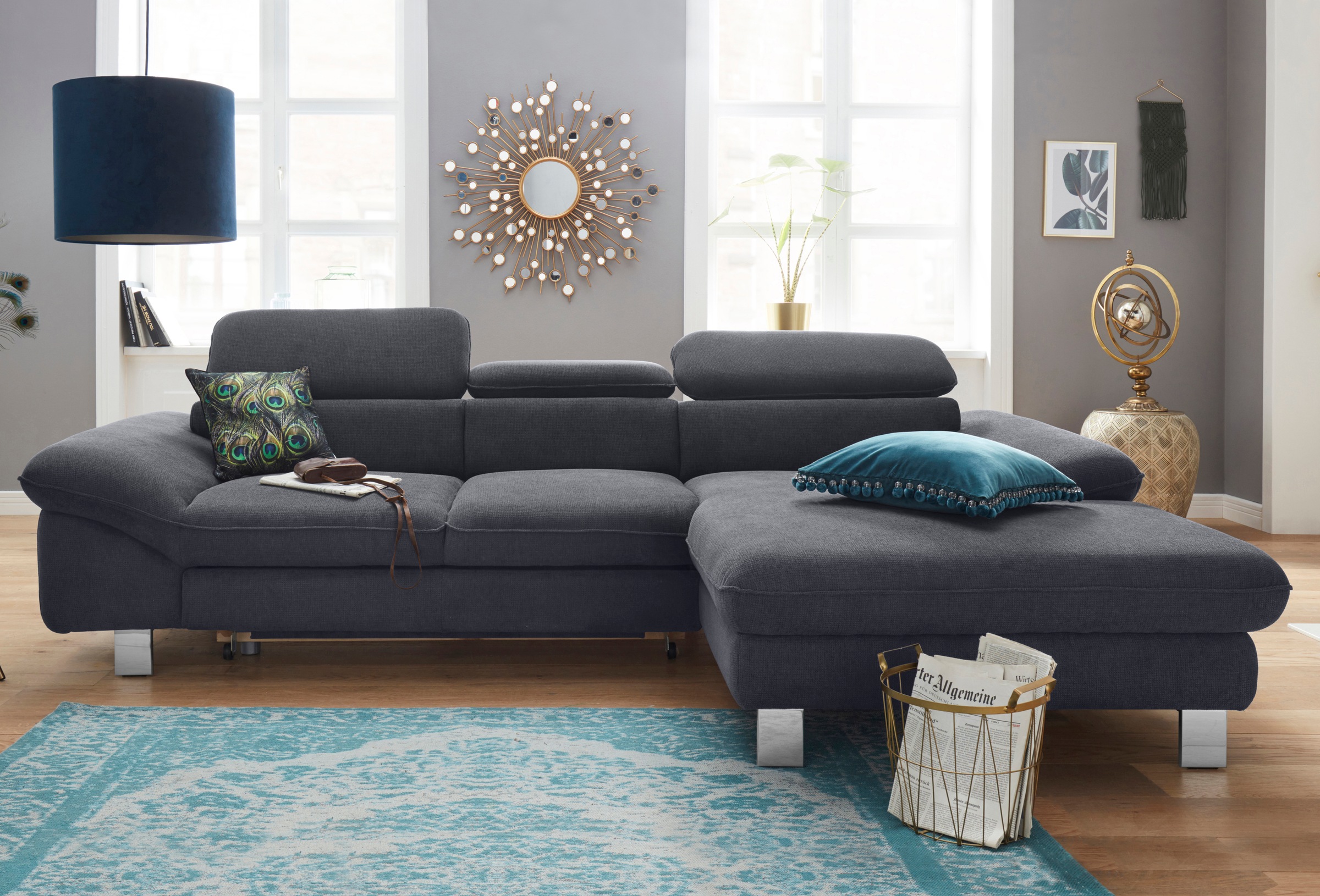 COTTA Polstergarnitur »Driver L-Form«, (Set, 2 tlg.), Set bestehend aus: Ecksofa mit Kopfteilverstellung & Hocker