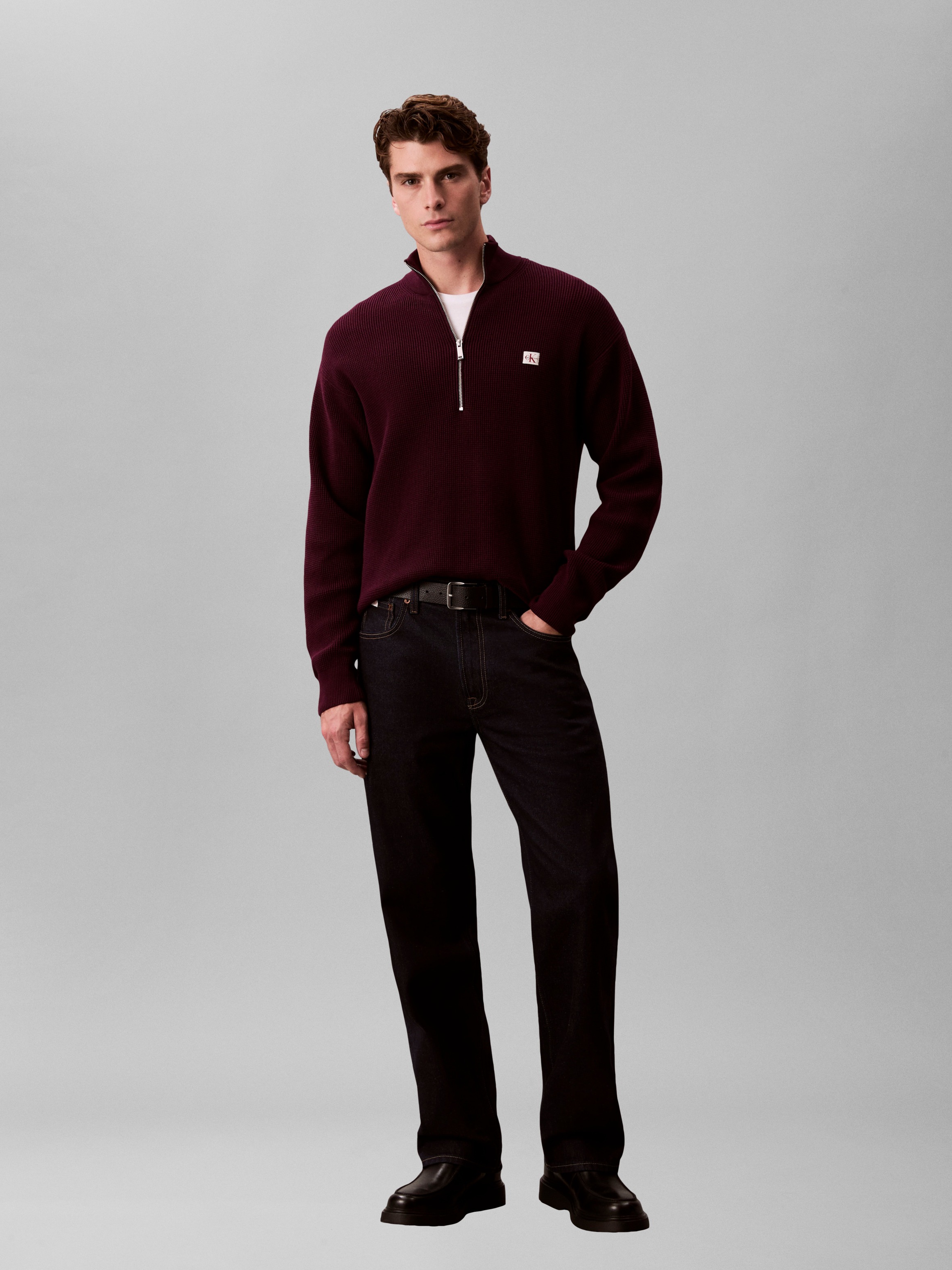 Calvin Klein Jeans Strickpullover Troyerkragen mit Reißverschluss, Regular Fit