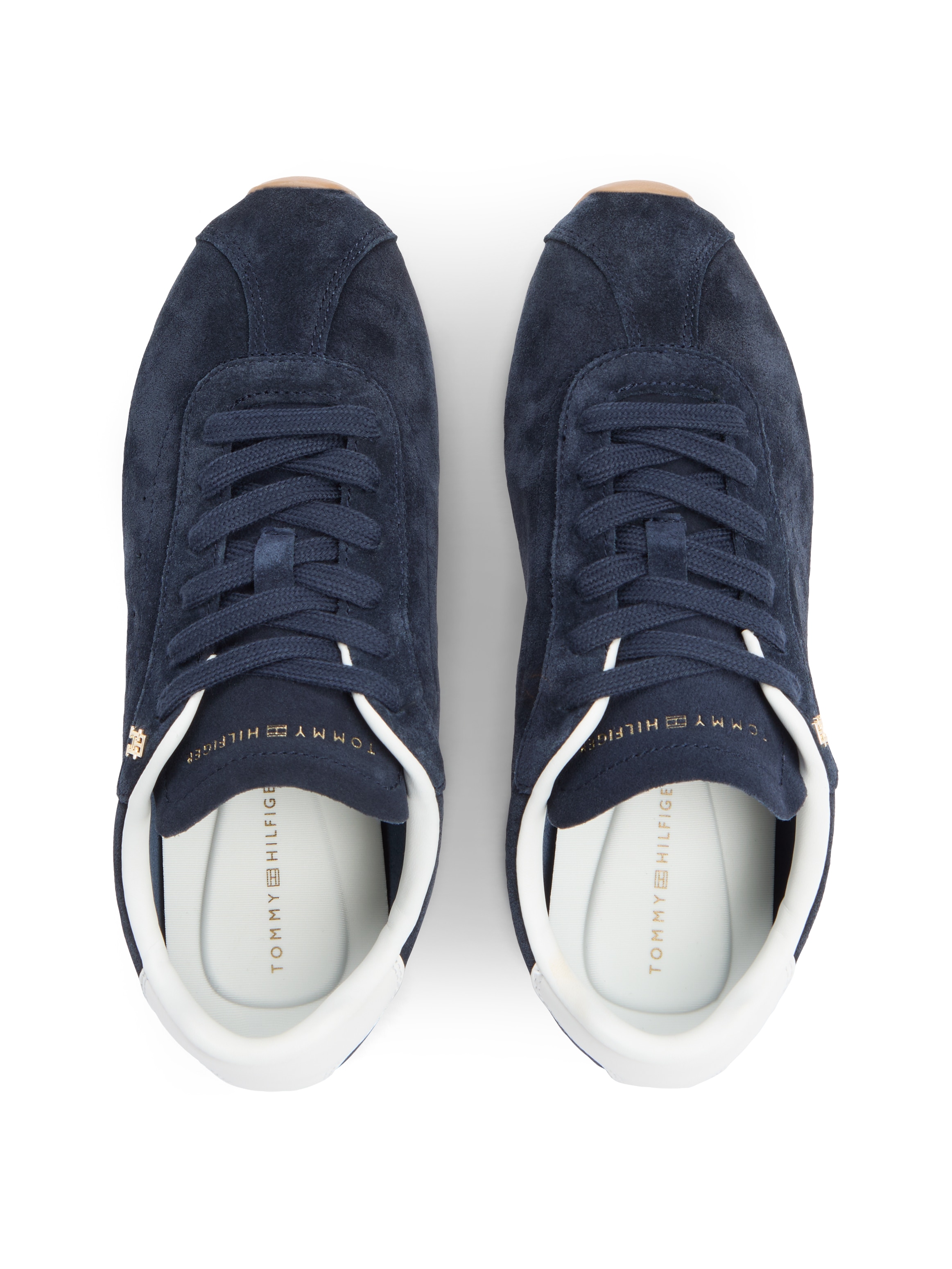 Tommy Hilfiger Sneaker »TH BELLA LOW RUNNER SUEDE«  Halbschuh, Schnürer, Freizeitschuh mit kontrastfarbenem Fersenbesatz
