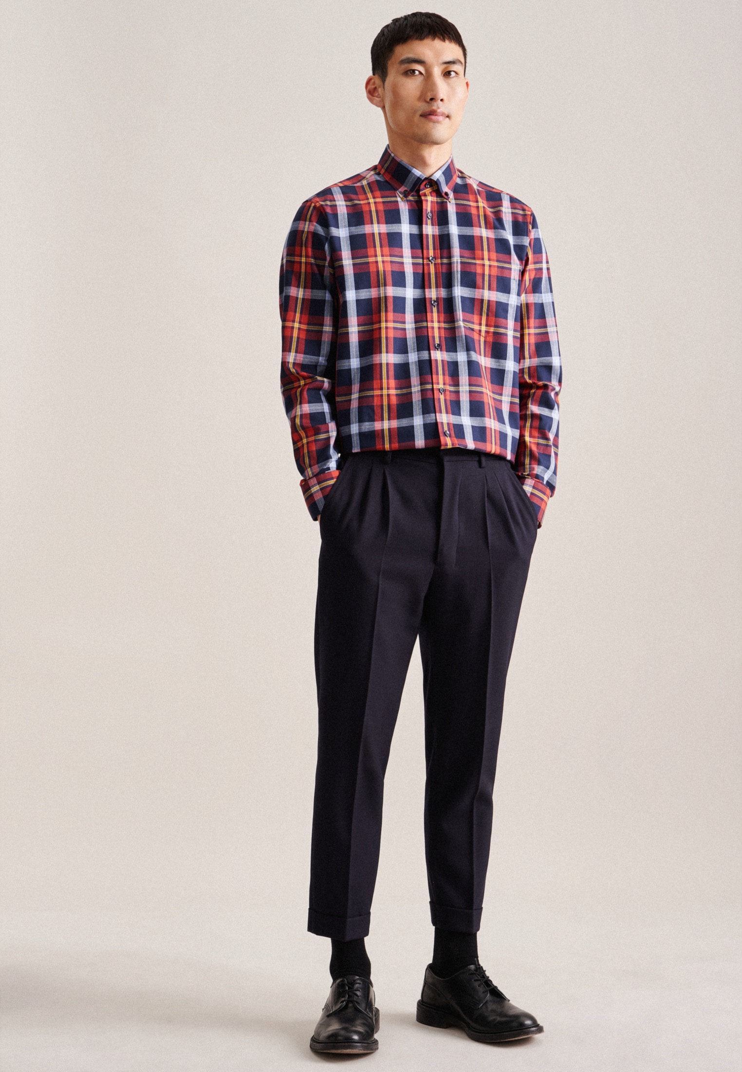 seidensticker Flanellhemd »Regular«, Regular Langarm Button-Down-Kragen Karo