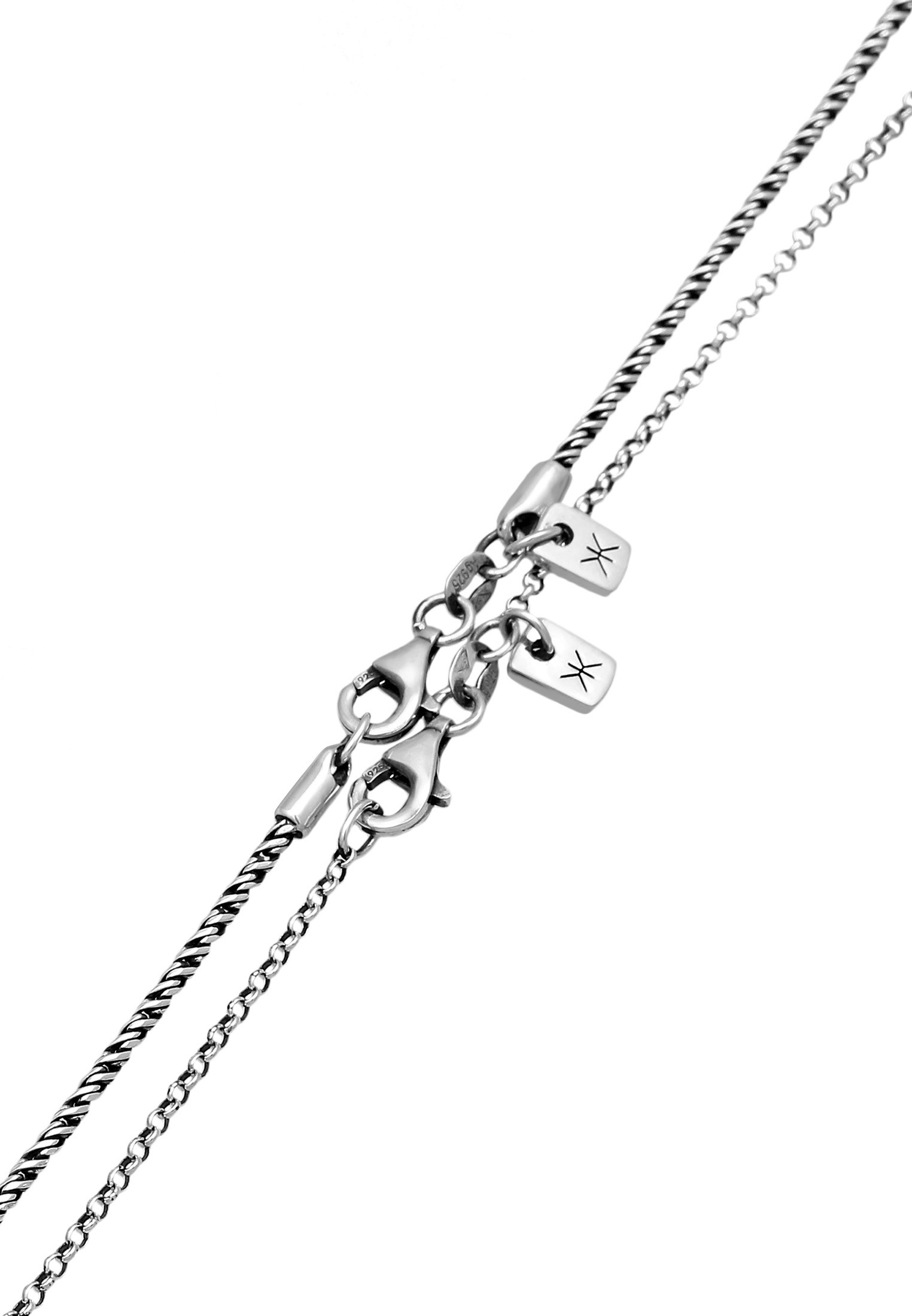 Kuzzoi Ohrring und Ketten Set »Halskette Layer mit Feder Anhänger 925 Sterling Silber Oxidiert«