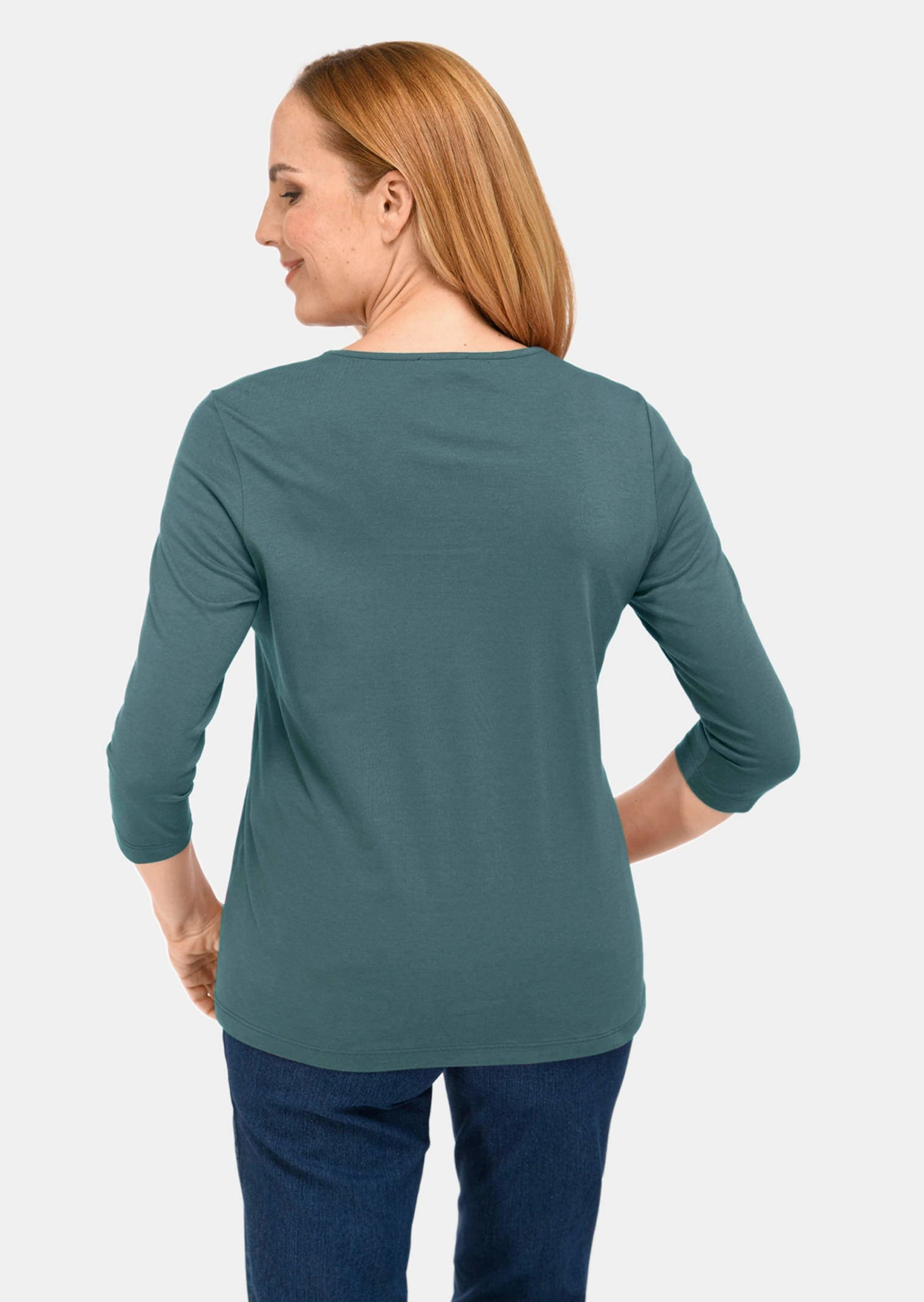 GOLDNER 3/4-Arm-Shirt »T-Shirt mit charmantem Ausschnitt und Schmucksteinchen«