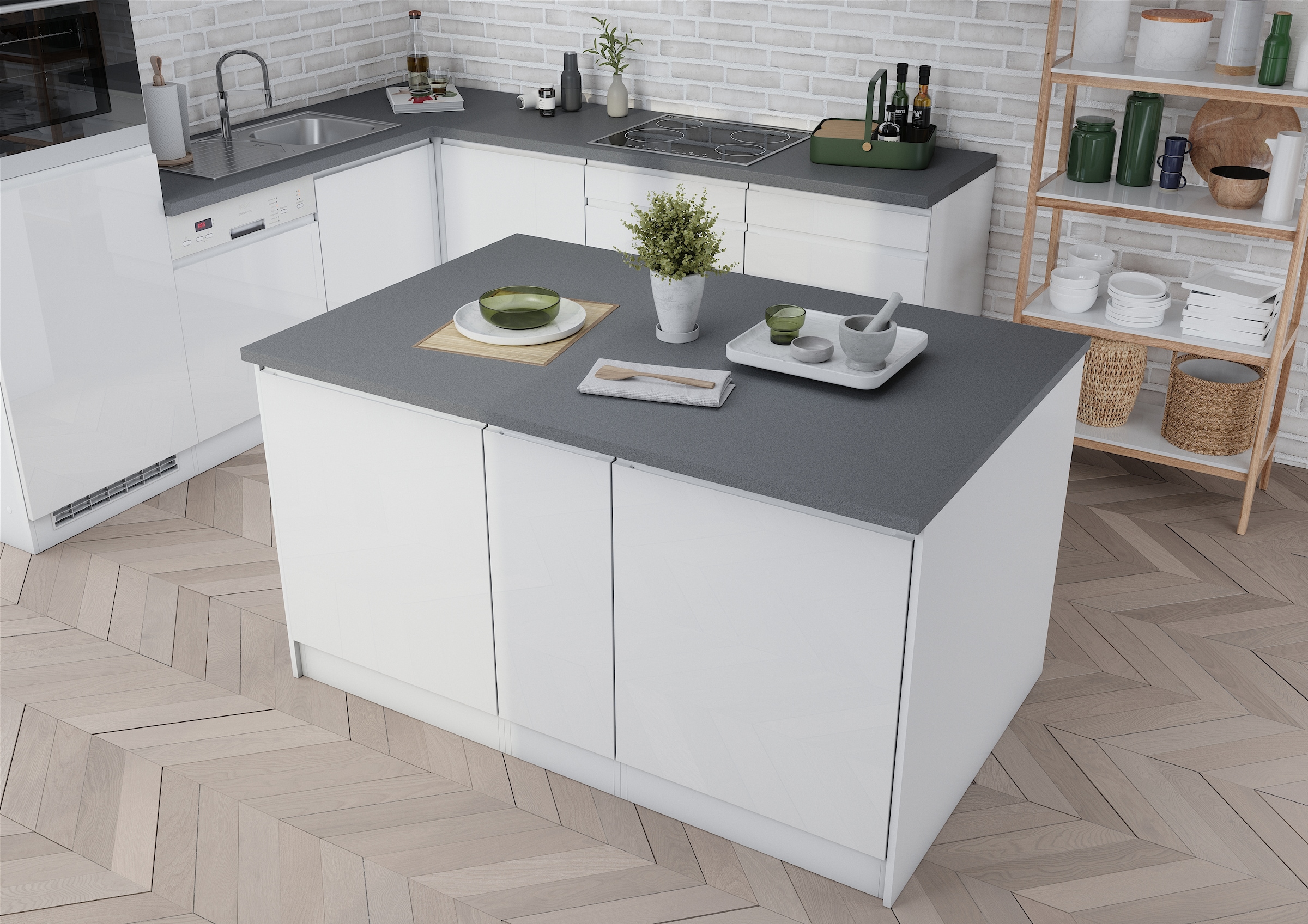 KOCHSTATION Kücheninsel »KS-Virginia«, Breite 153 cm, MDF-Fronten, Flaschenregal