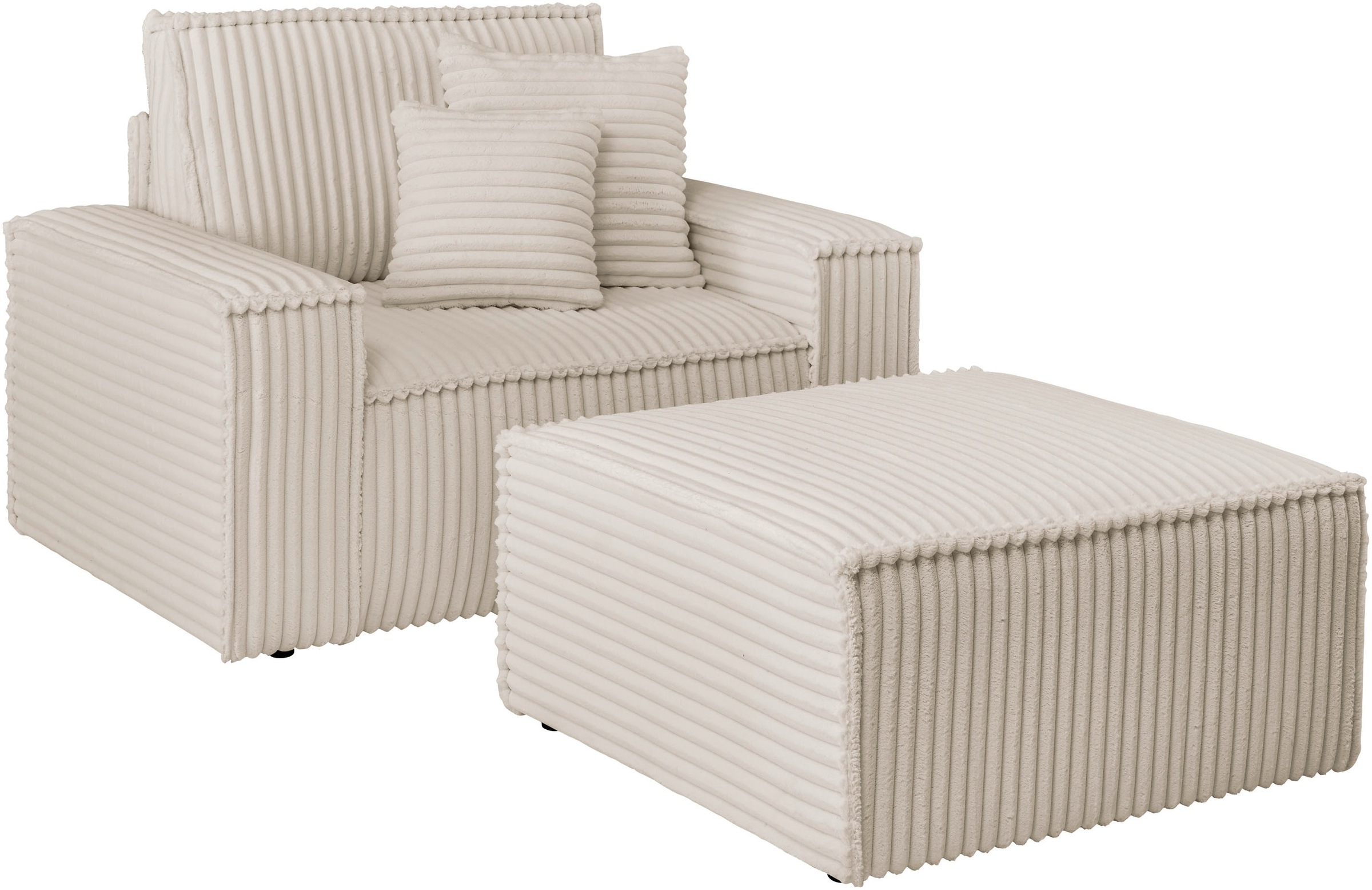 OTTO home Loveseat »FINNLEY, Loveseat & Hocker im Set, trendige Stoffe, inkl. Zierkissen« 2 Stk. tlg. verfügbar in den Stoffqualitäten Bouclé, Struktur fein und Mega Cord