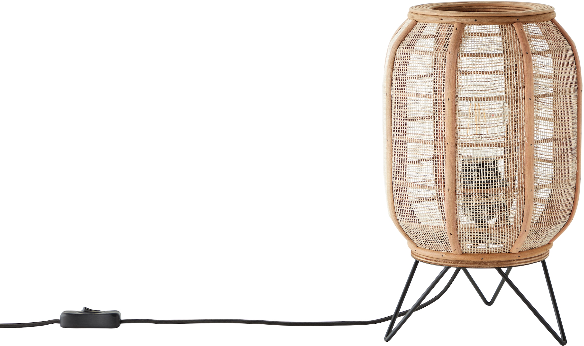 Home affaire Tischleuchte »Rouez«, 1 flammig, Leuchtmittel E27 | ohne Leuchtmittel, Tischlampe im Nature Style mit 32cm Höhe, Schirm aus Textil und Holz